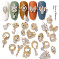 HNUIX Nail Charms & Gems – Gold Copper Zircon 24Pcs 3D Dangle Rhinestones for Nails
