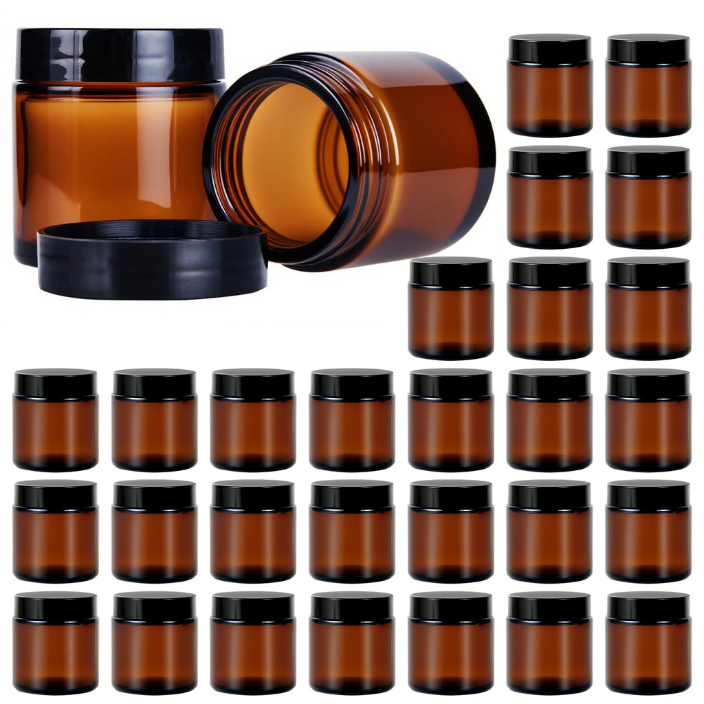 Hoa Kinh 4oz Amber Glass Jars with Lids – 30 Pack Airtight Cosmetic Containers