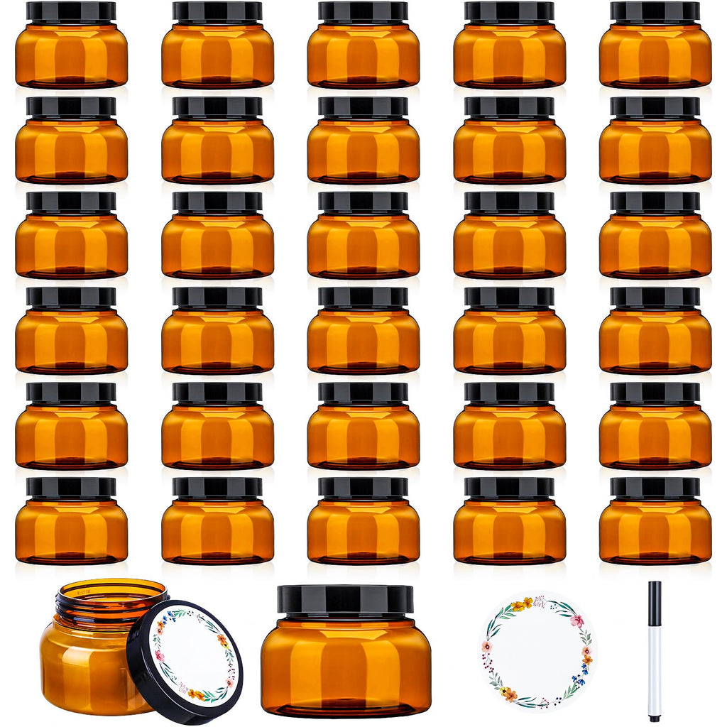 Hoemwarm 32 Pack Amber Jars with Lids – 8 oz Refillable Containers