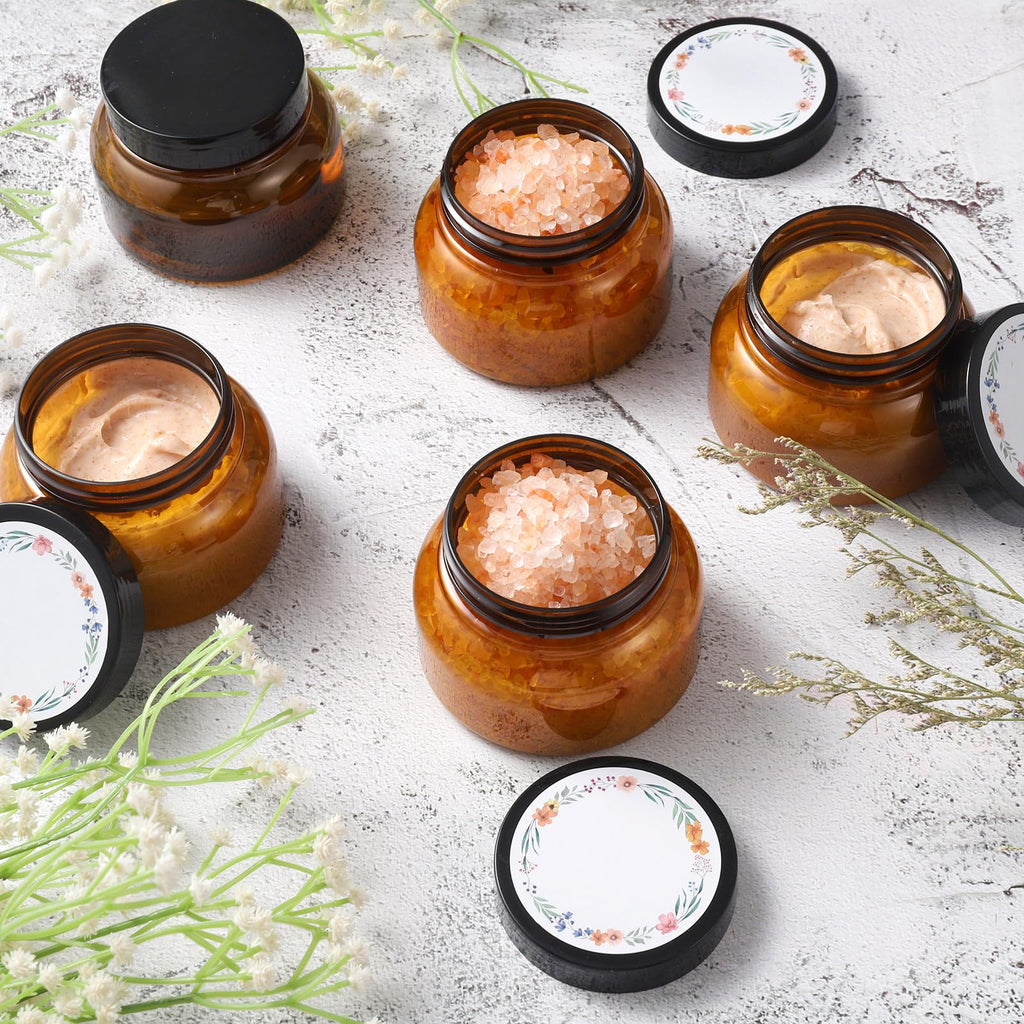 Hoemwarm 32 Pack Amber Jars with Lids – 8 oz Refillable Containers