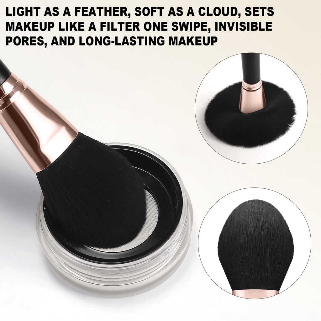 HOIFA Silkpuff 15-Piece Makeup Brush Set – Travel Case, Cruelty-Free Synthetic Hair