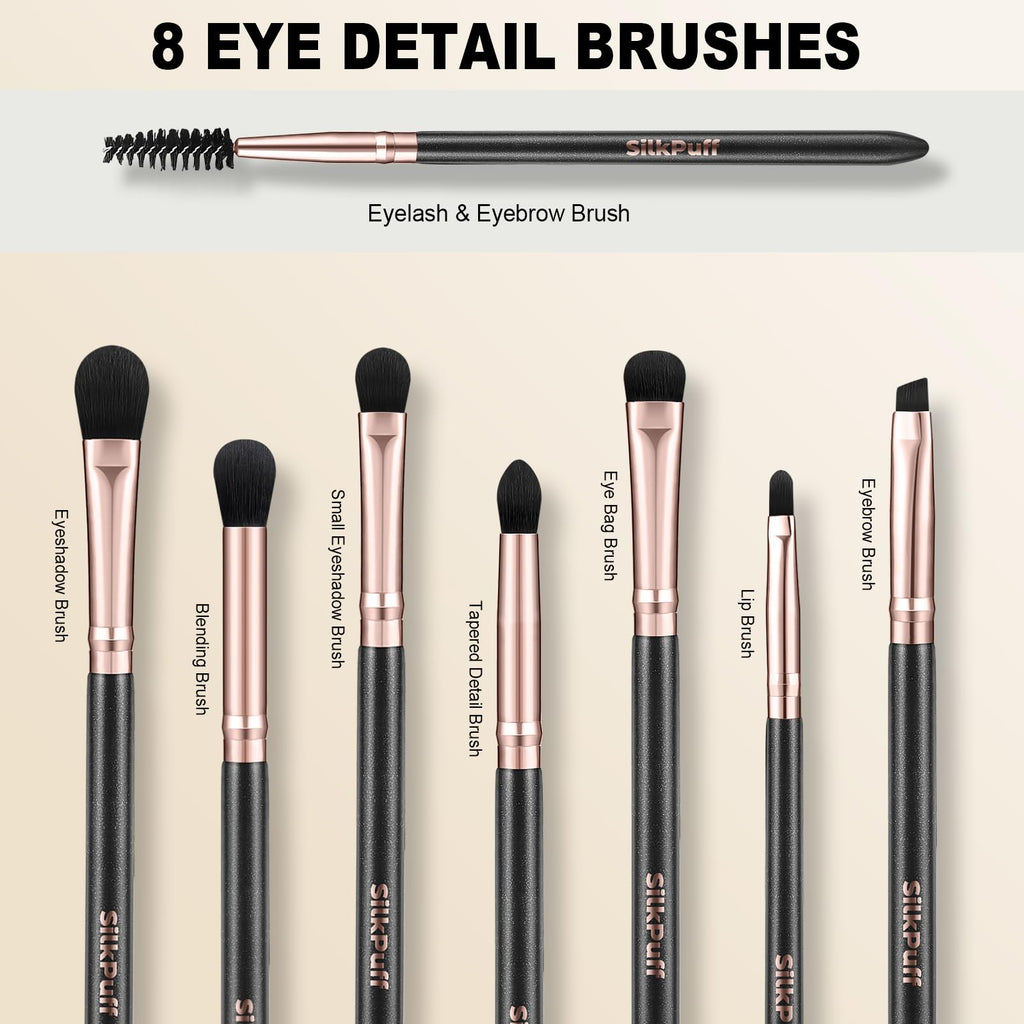 HOIFA Silkpuff 15-Piece Makeup Brush Set – Travel Case, Cruelty-Free Synthetic Hair