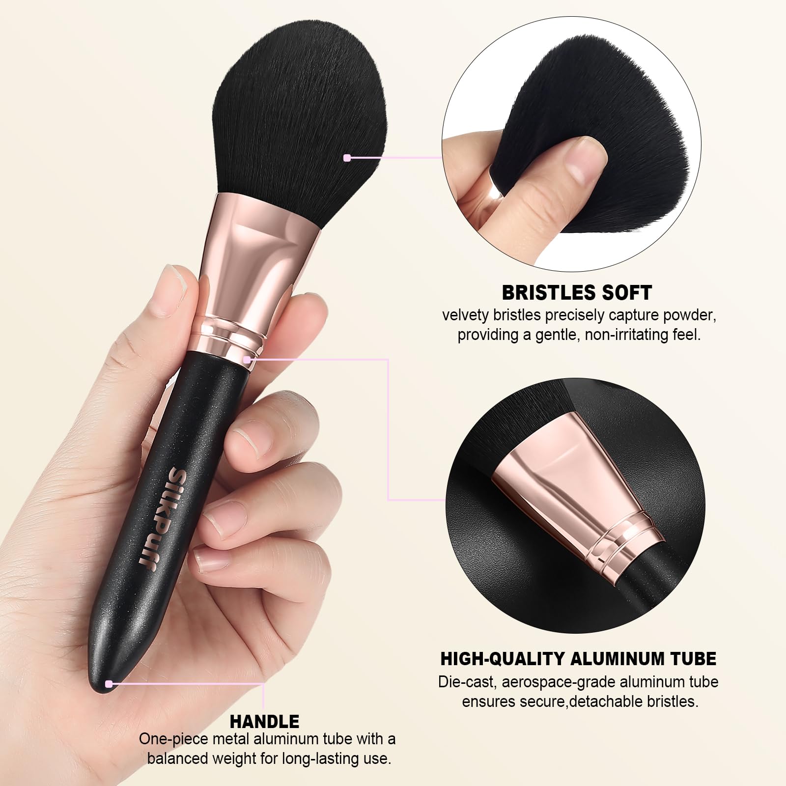 HOIFA Silkpuff 15-Piece Makeup Brush Set – Travel Case, Cruelty-Free Synthetic Hair