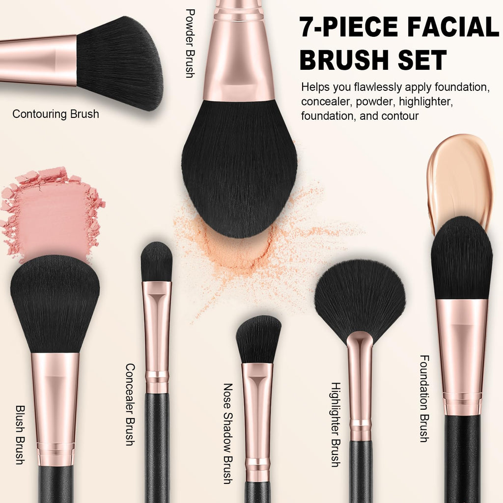 HOIFA Silkpuff 15-Piece Makeup Brush Set – Travel Case, Cruelty-Free Synthetic Hair