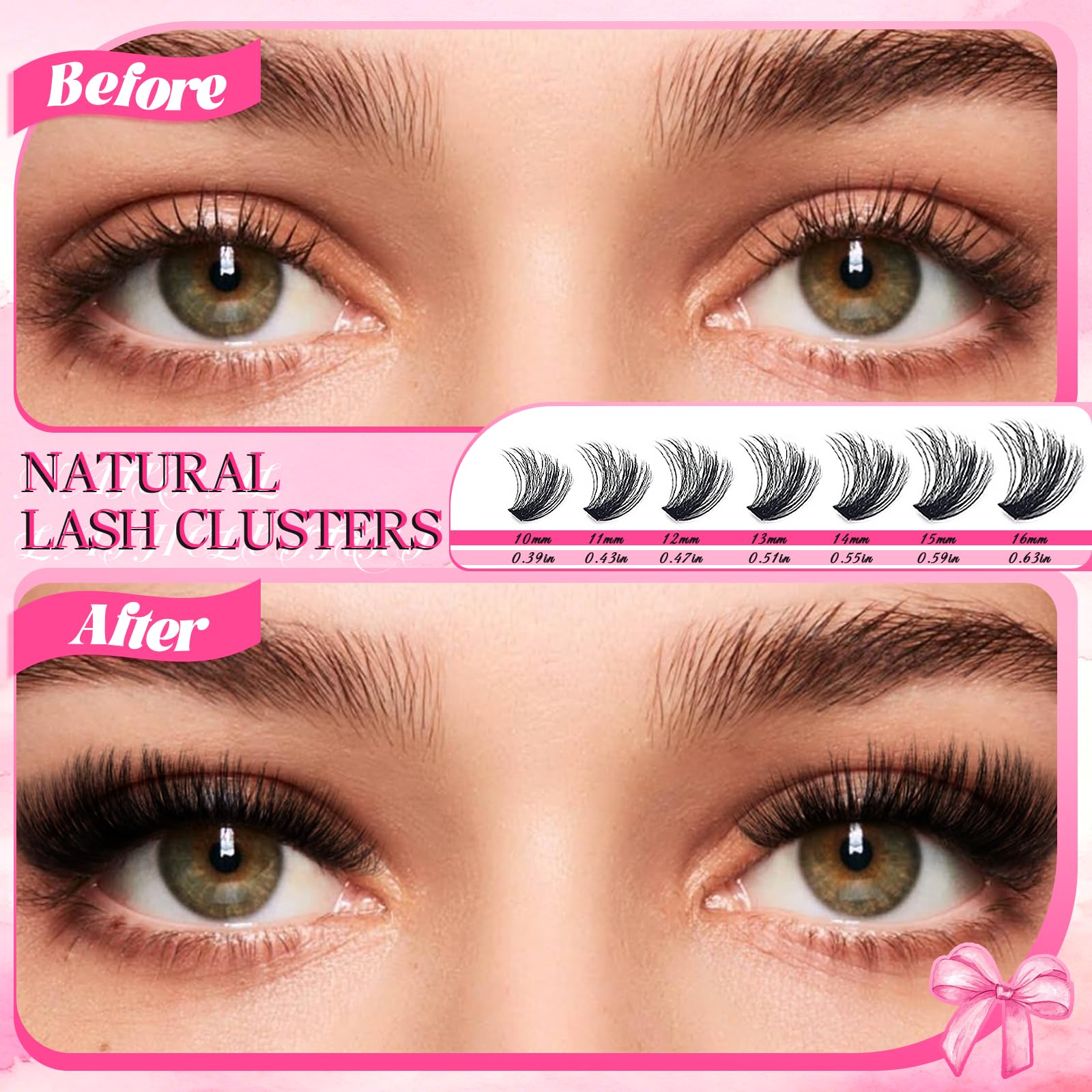 Holipet Lash Clusters Kit – 64 Top & 12 Bottom Eyelashes, Wispy Natural Volume (10-16mm, 40D-100D) with Bond & Seal – 2 Pack
