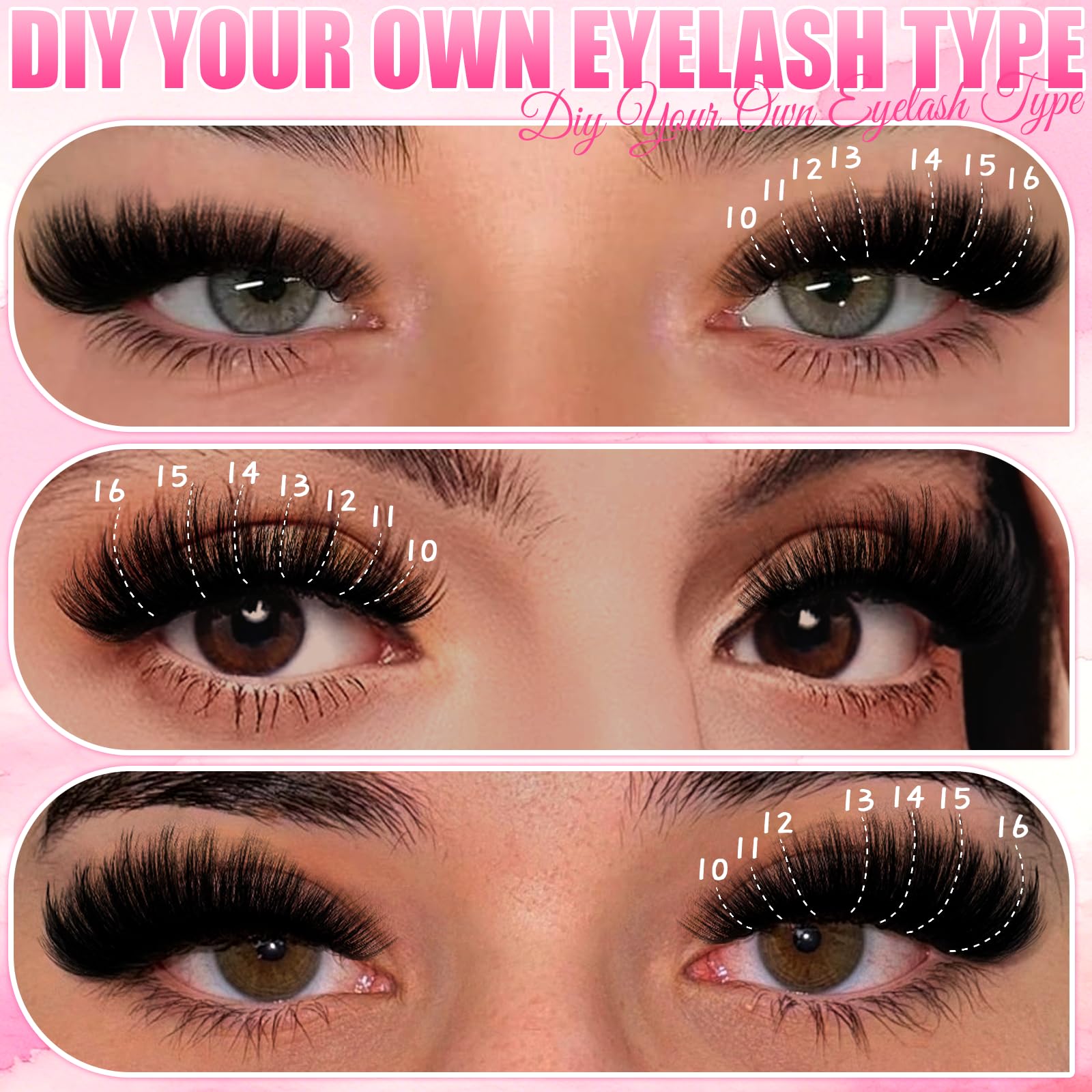 Holipet Lash Clusters Kit – 64 Top & 12 Bottom Eyelashes, Wispy Natural Volume (10-16mm, 40D-100D) with Bond & Seal – 2 Pack