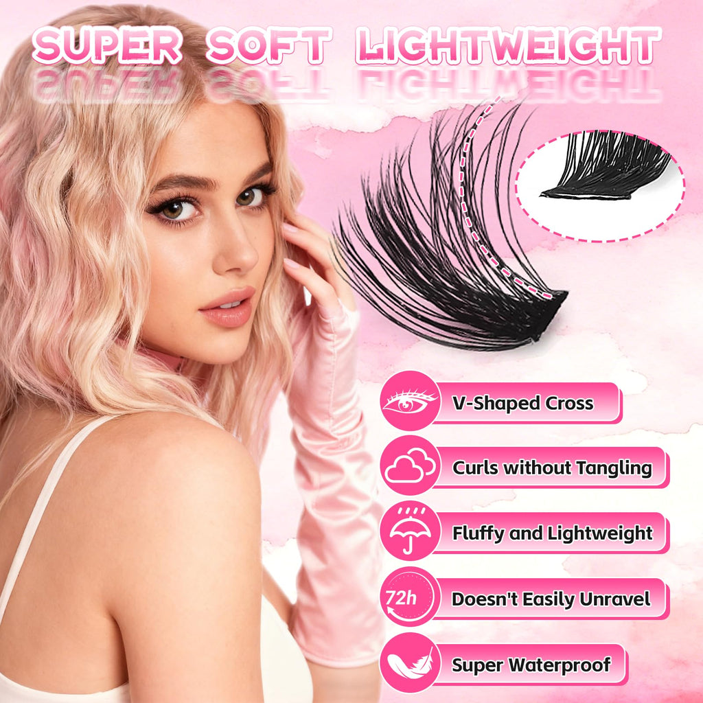 Holipet Lash Clusters Kit – 64 Top & 12 Bottom Eyelashes, Wispy Natural Volume (10-16mm, 40D-100D) with Bond & Seal – 2 Pack