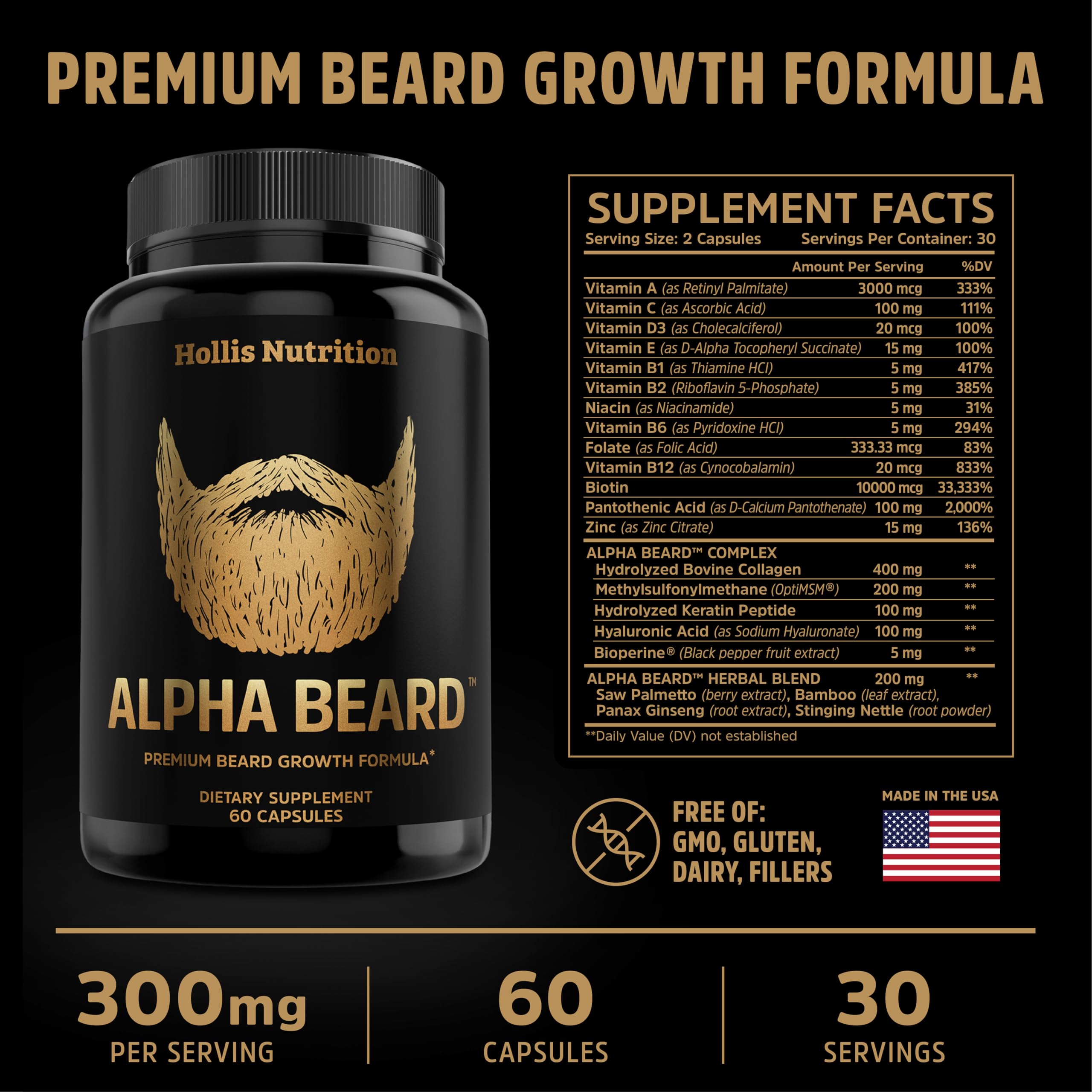 ALPHA BEARD Growth Vitamins for Men | Beard & Hair Support – Hollis Nutrition