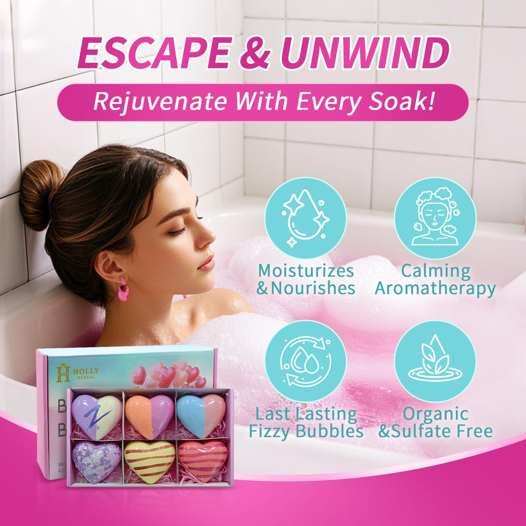 Holly Herbal XL Bath Bomb Gift Set - 6 Natural Soaks with Shea Butter & Essential Oils
