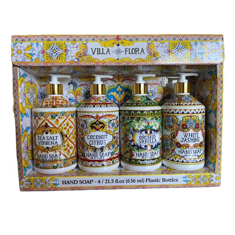 Home and Body Company Hand Soap – Villa Flora Collection 4-Pack, 16 oz Bottles