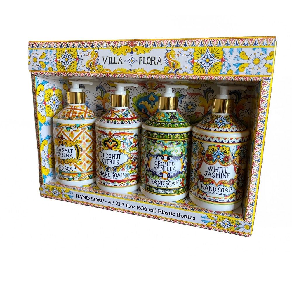 Home and Body Company Hand Soap – Villa Flora Collection 4-Pack, 16 oz Bottles