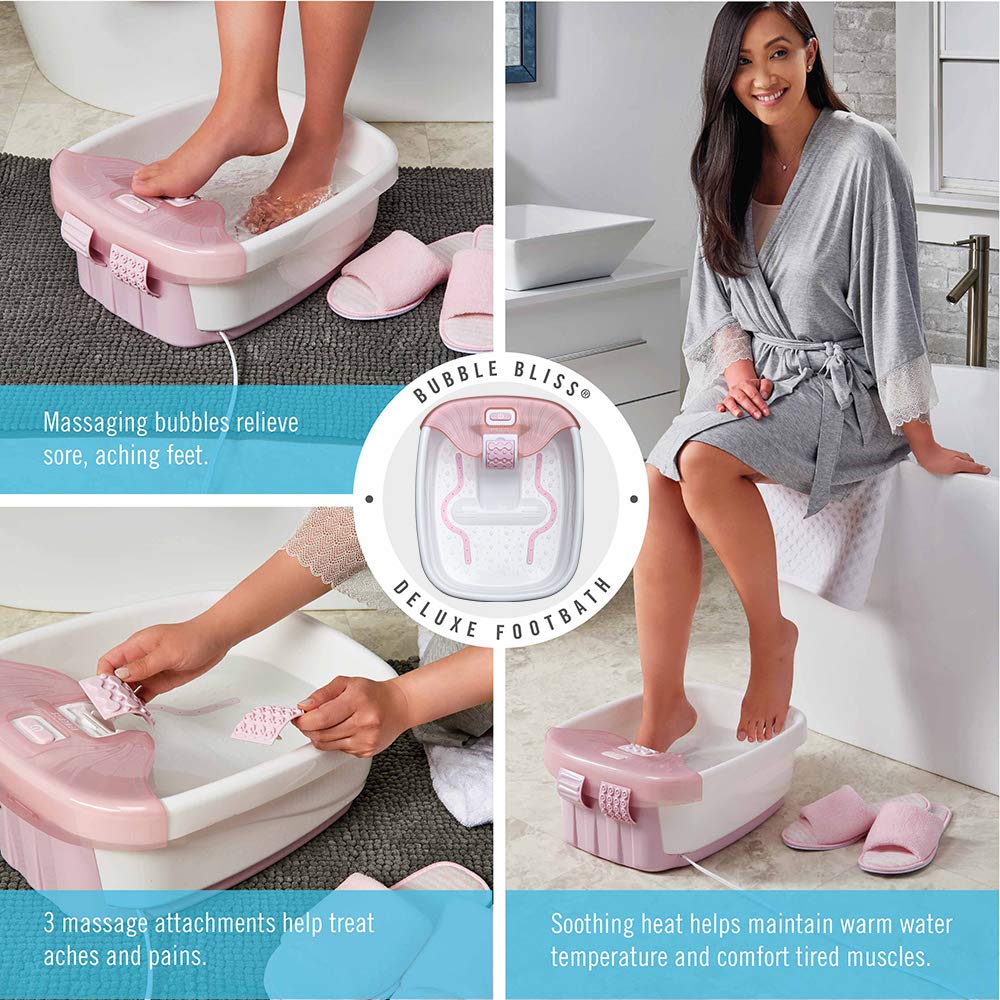 Homedics Bubble Bliss Deluxe Foot Spa – Heat, Bubbles & Raised Nodes (Pink)