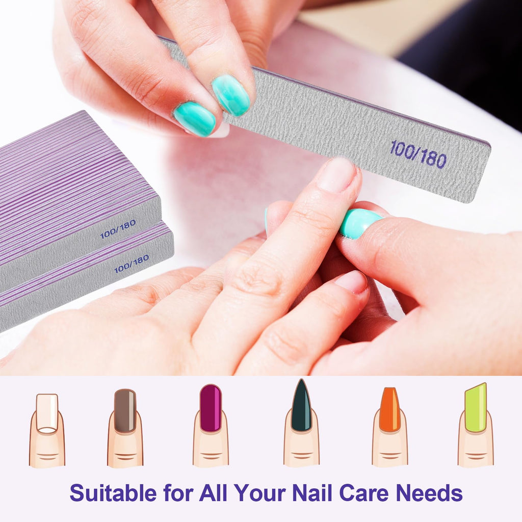 HomeyEra Nail Files (50 Pack) - 100/180 Grit Dual-Sided Emery Boards