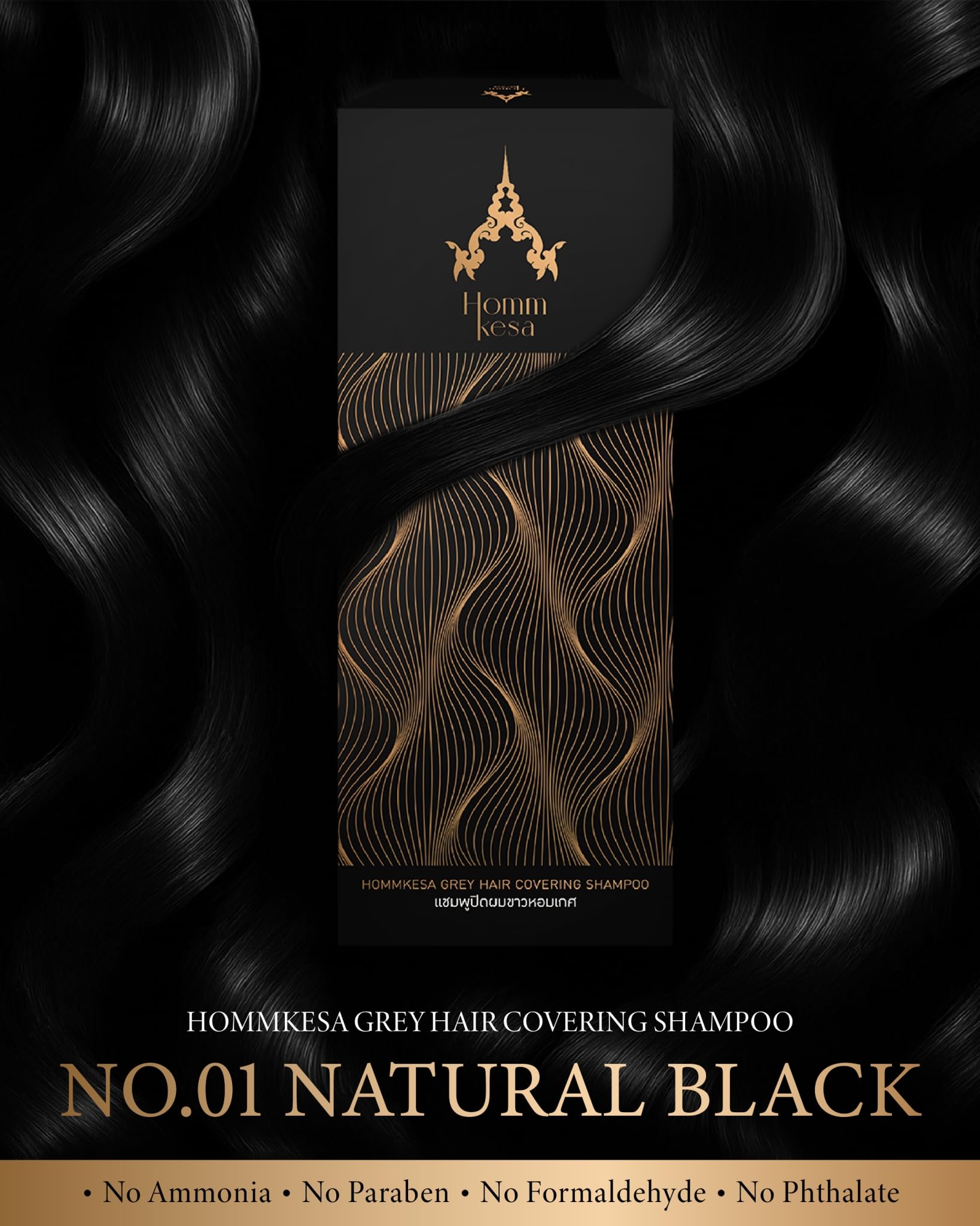 Hommkesa Grey Hair Covering Shampoo – Premium 3-in-1 Dye & Nourish for Grey Hair (Natural Black)