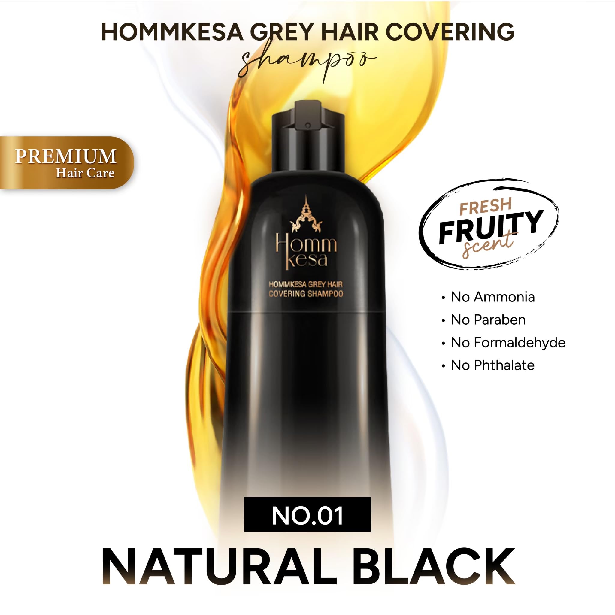 Hommkesa Grey Hair Covering Shampoo – Premium 3-in-1 Dye & Nourish for Grey Hair (Natural Black)