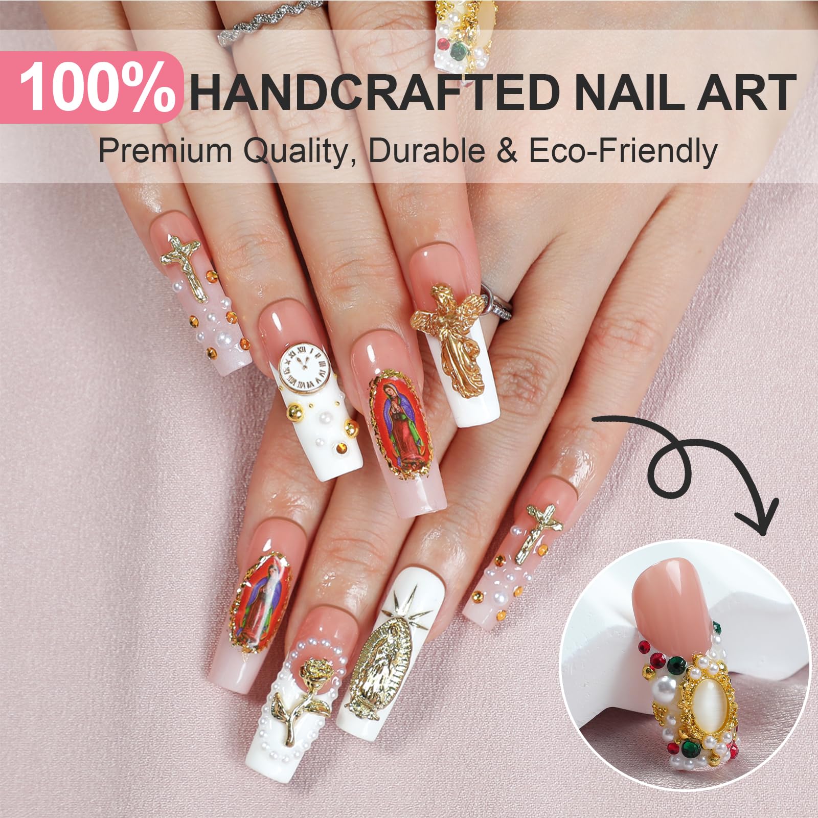 Homsera Celestial Sanctuary Square Press-On Nails – 3D Angel Wings & Halo on Ethereal Base