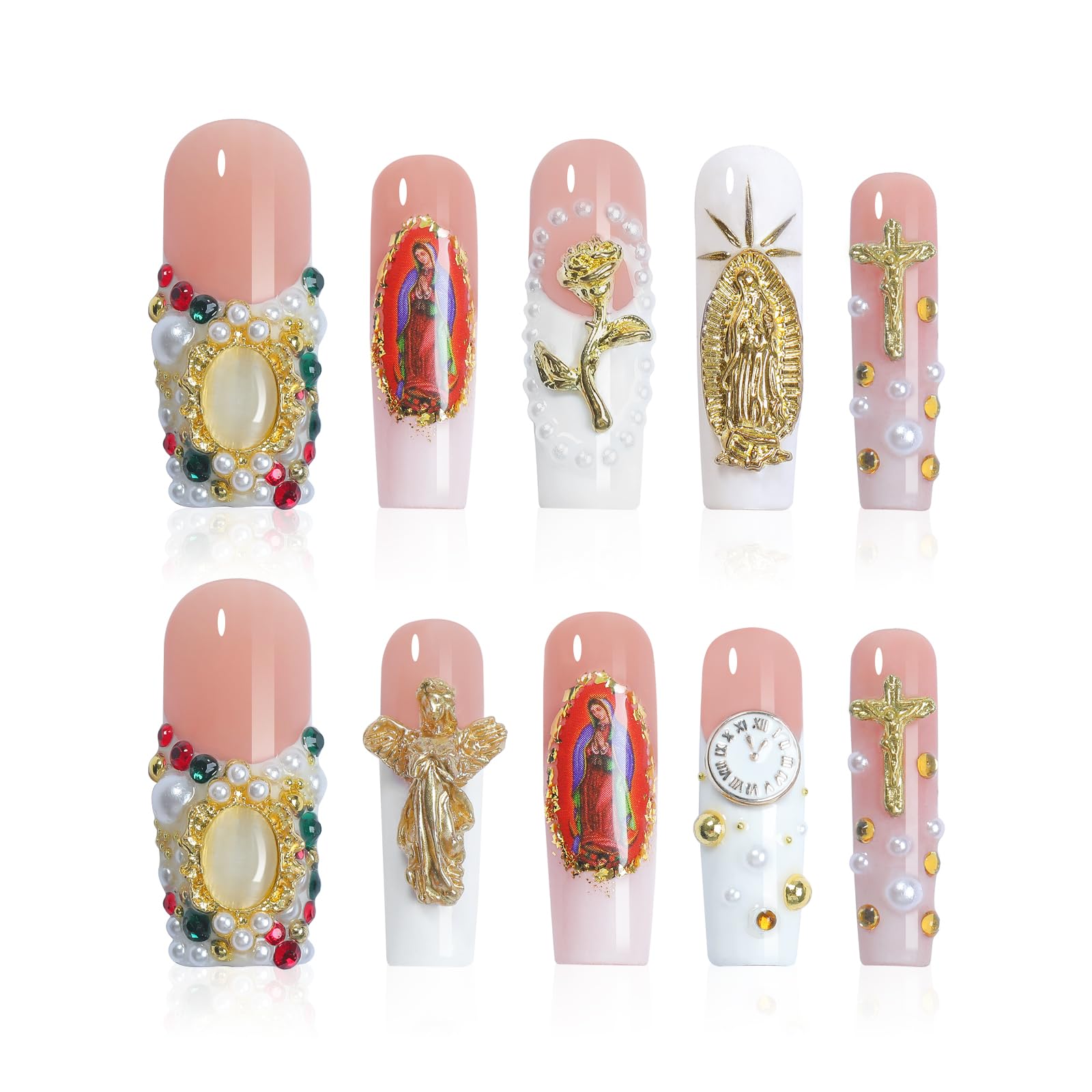 Homsera Celestial Sanctuary Square Press-On Nails – 3D Angel Wings & Halo Design