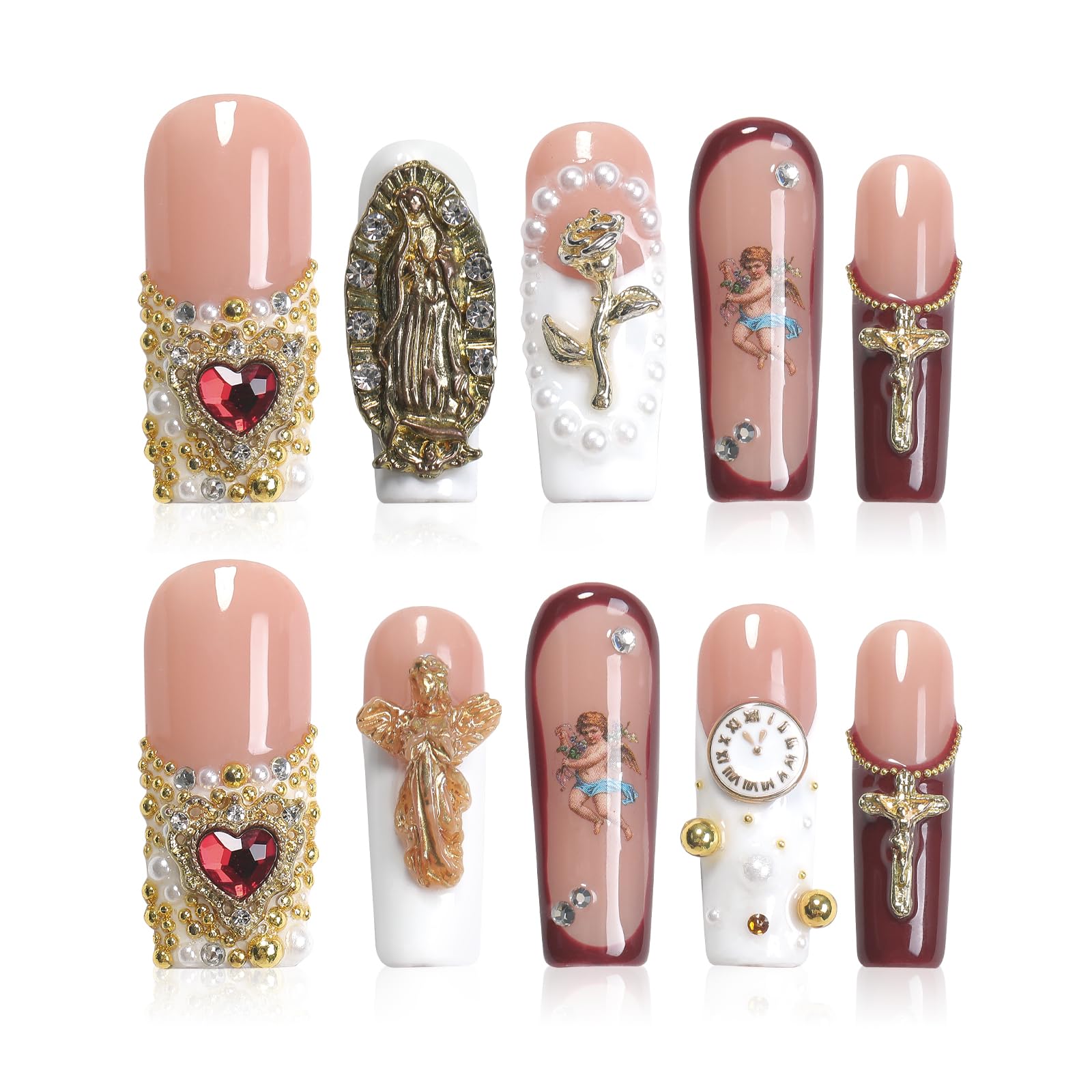 Homsera Handmade Press On Nails – Glossy Long Coffin, Reusable & Easy Application