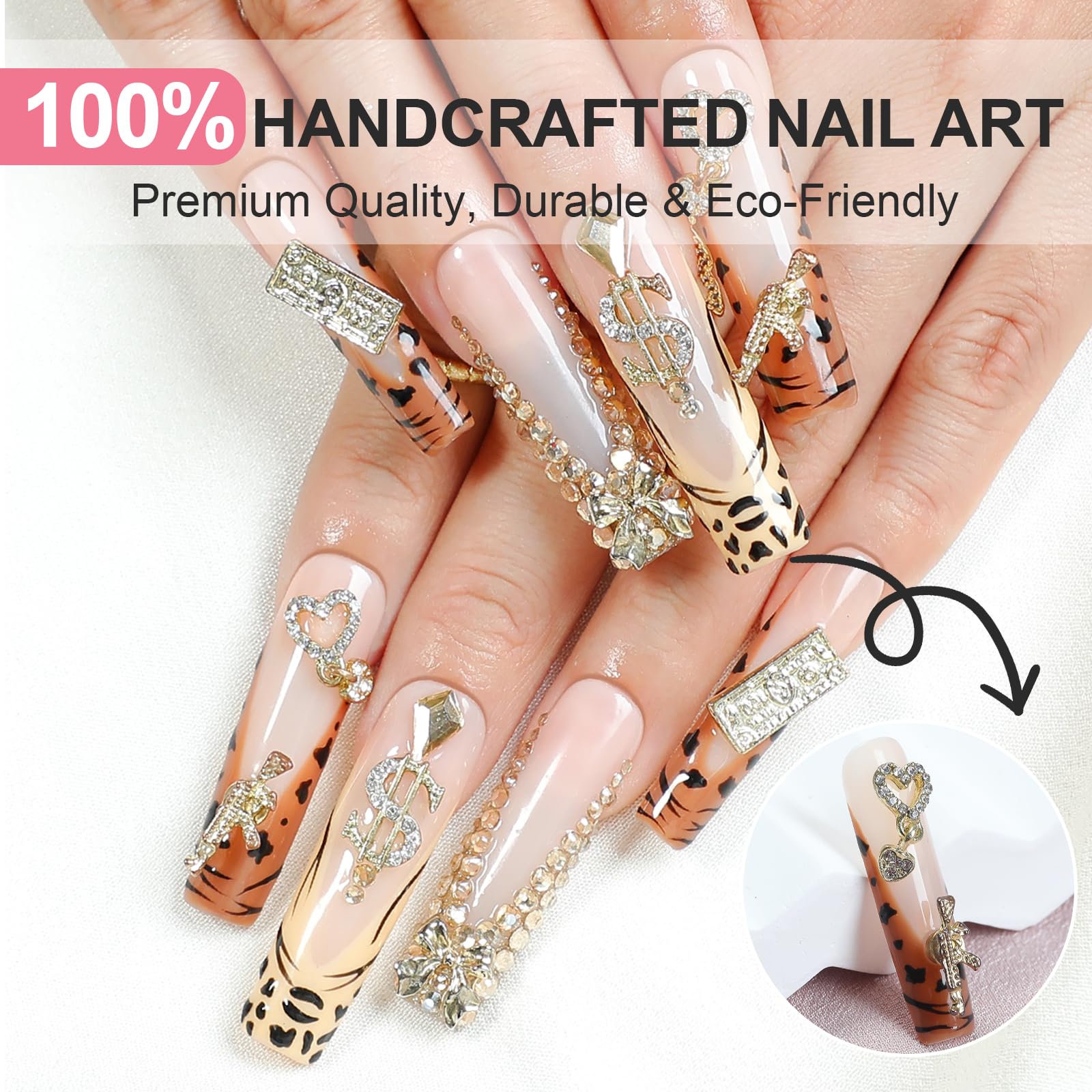 Homsera Gilded Wild Spot Press-On Nails – Handmade Exotic Print with Metallic Motifs