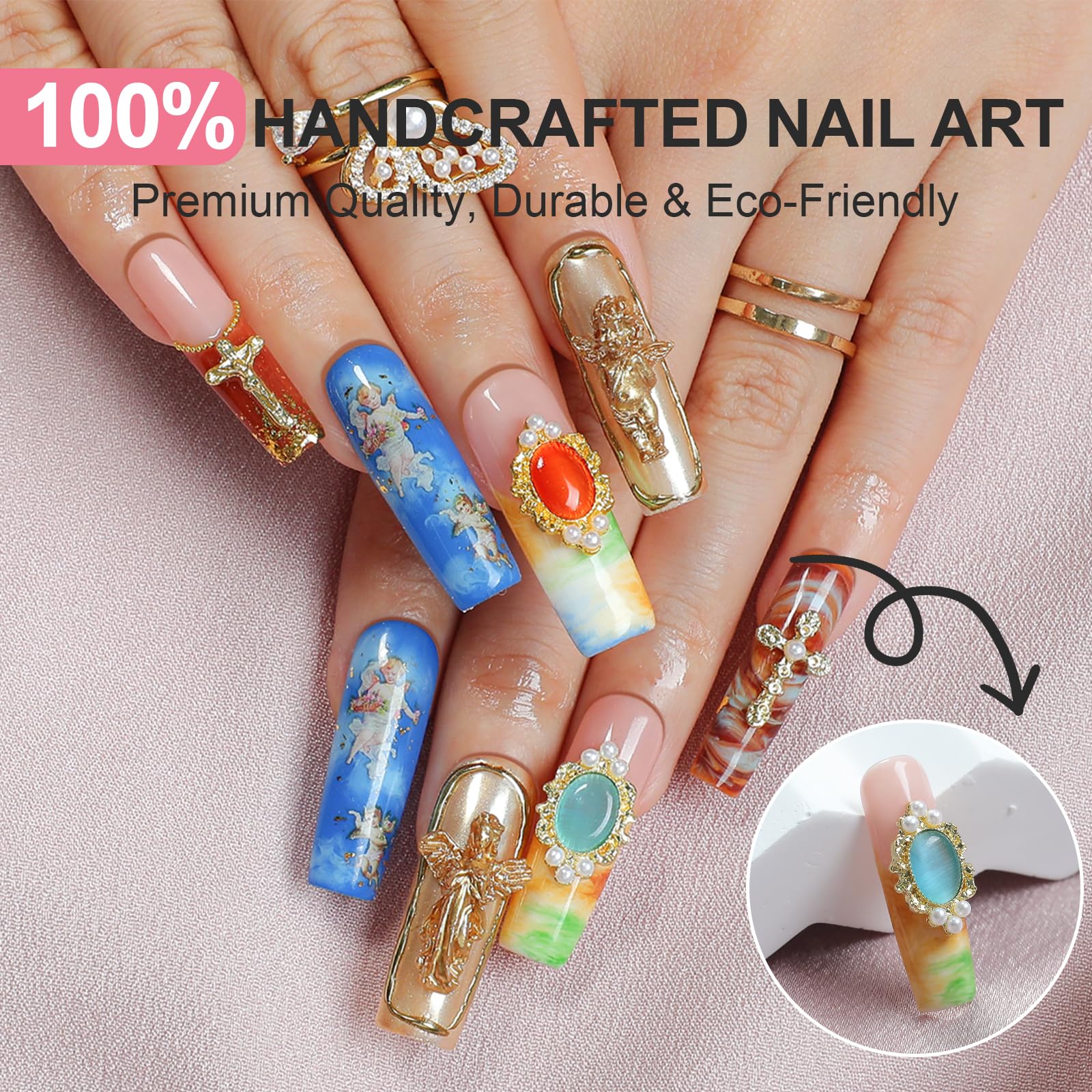 Homsera Handmade Press-On Nails - Cherub Cloud 3D Design with Luminous Ethereal Base