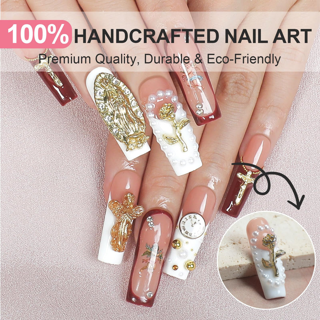 Homsera Handmade Press On Nails – Glossy Long Coffin, Reusable & Easy Application