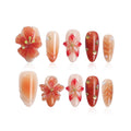 Homsera Handmade Almond Press-On Nails – French Tips, 3D Flowers & Rhinestones, Short & Reusable, Fall/Winter Collection, 10 Pcs