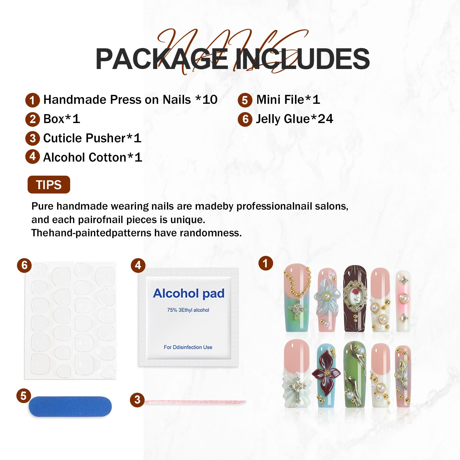 Homsera Lustrous Blossom Press-On Nails | 3D Floral & Pearlescent Orbs