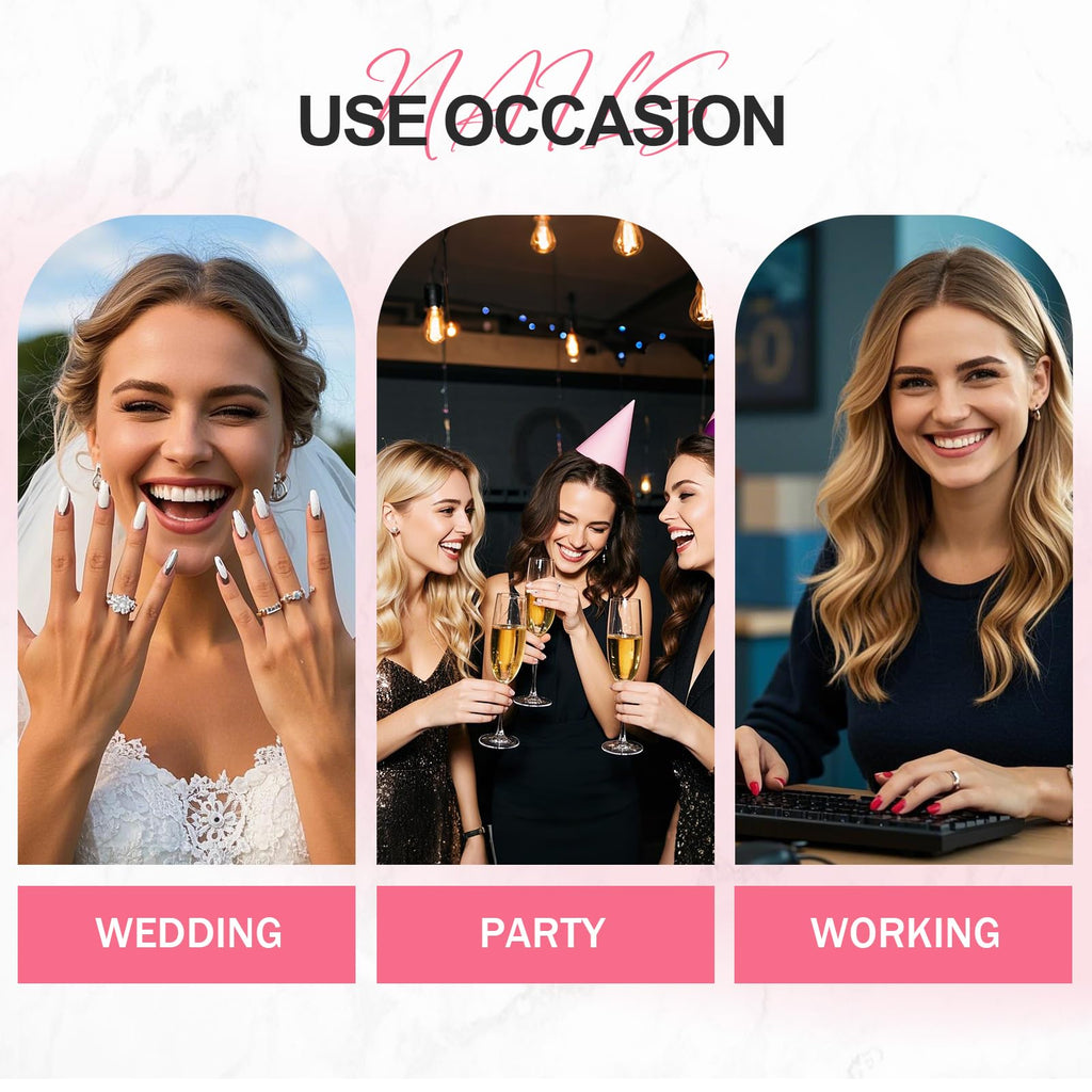 Homsera Press-On Nails – 3D Floral Motifs, Handmade Long Nails for Modern Elegance