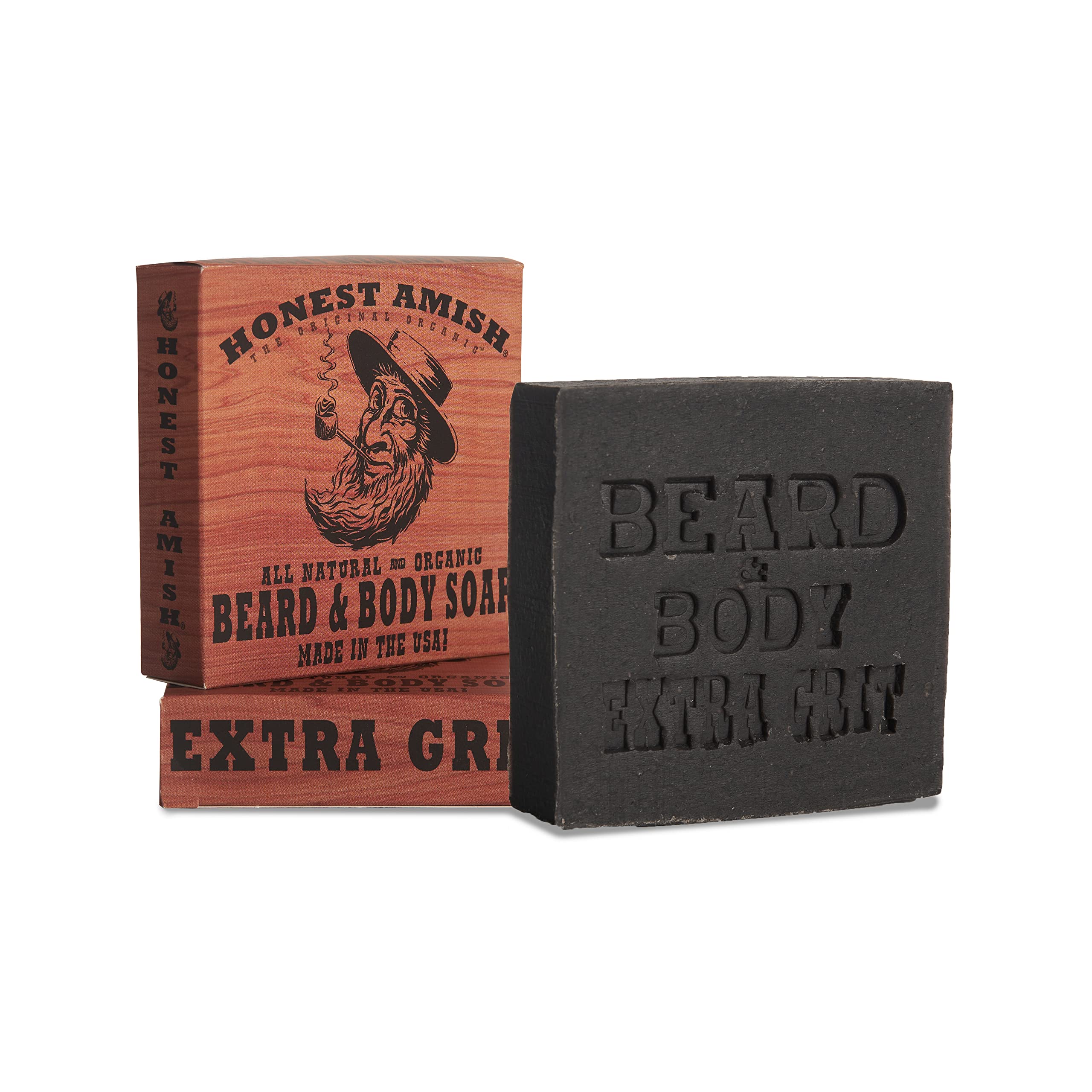 Honest Amish Beard & Body Soap Extra Grit — Pack of 2 | Handcrafted Exfoliating Bars