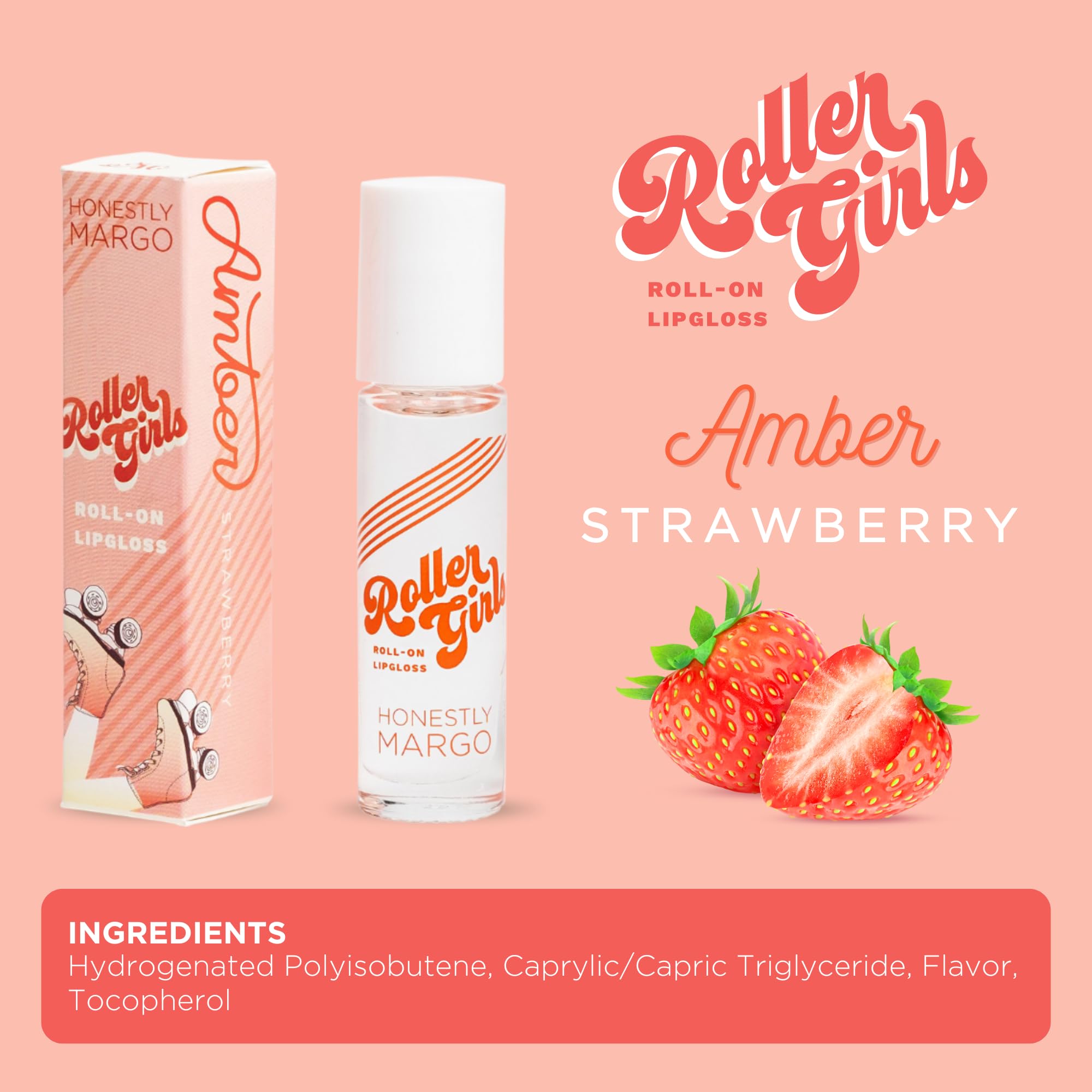 Honestly Margo Roller Girl Roll-On Lip Gloss (Strawberry Amber) – Hydrating, Non-Sticky Gloss, 2-Pack