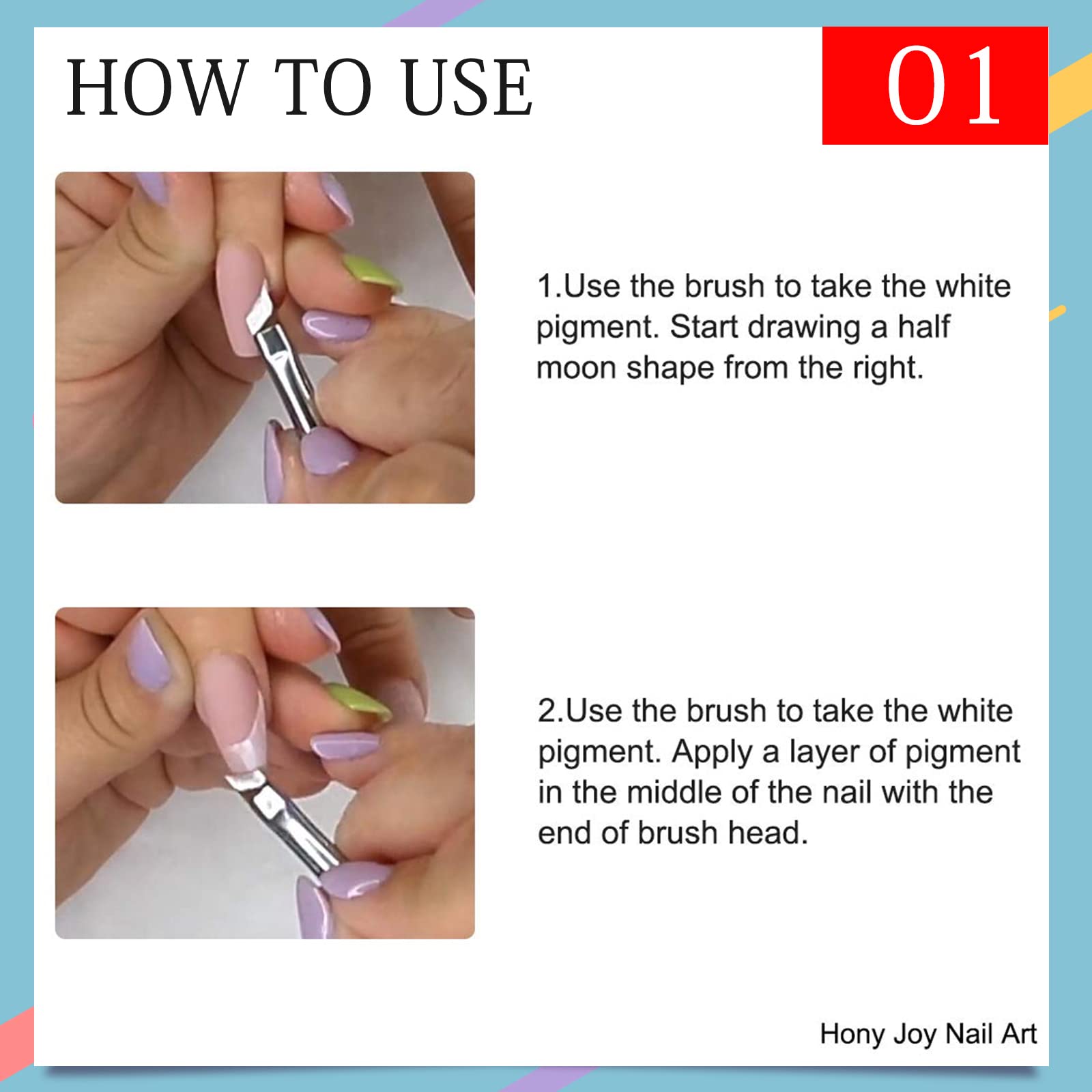 Honey Joy Oblique Head French Tip Nail Brush – Black Handle, Pack of 2 for UV Gel & Acrylic Painting