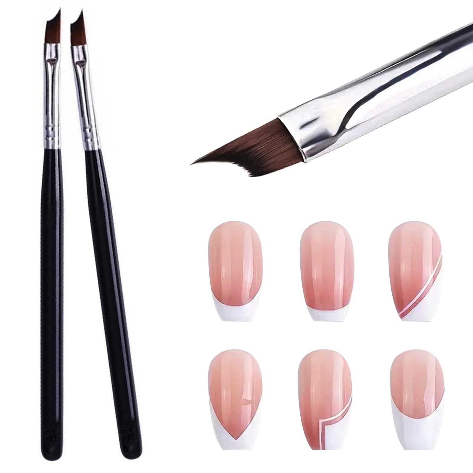 Honey Joy Oblique Head French Tip Nail Brush – Black Handle, Pack of 2 for UV Gel & Acrylic Painting