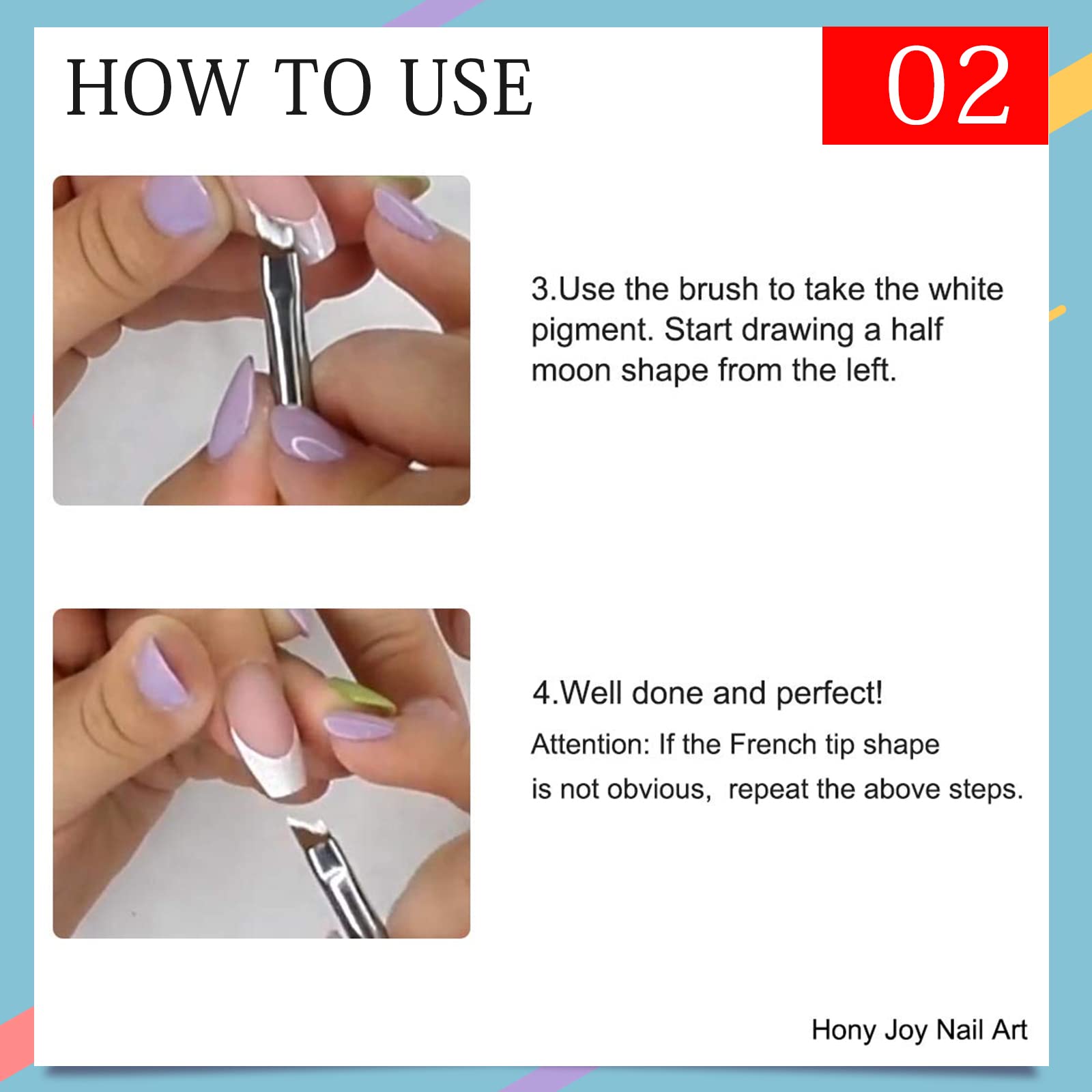 Honey Joy Oblique Head French Tip Nail Brush – Black Handle, Pack of 2 for UV Gel & Acrylic Painting