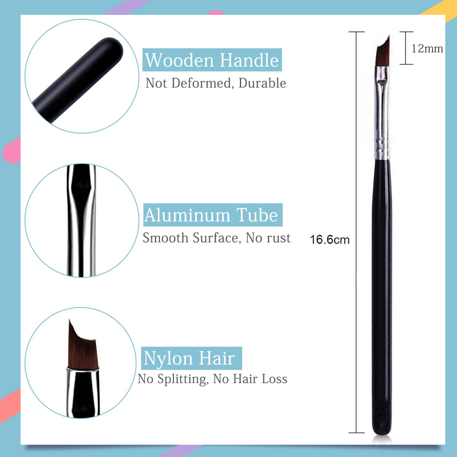 Honey Joy Oblique Head French Tip Nail Brush – Black Handle, Pack of 2 for UV Gel & Acrylic Painting