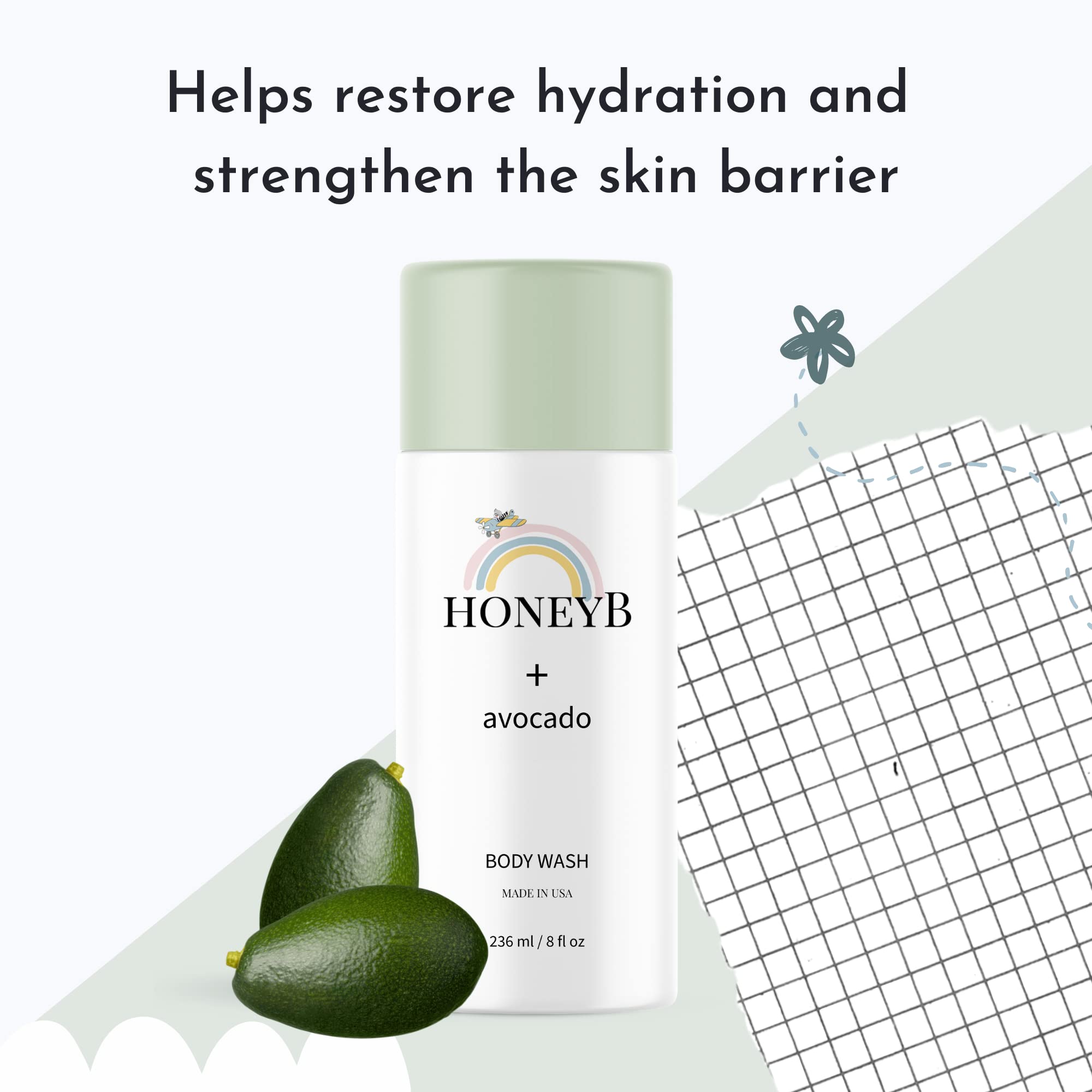 HoneyB Baby Wash & Shampoo with Avocado Oil | Gentle, All-Natural Baby Skincare