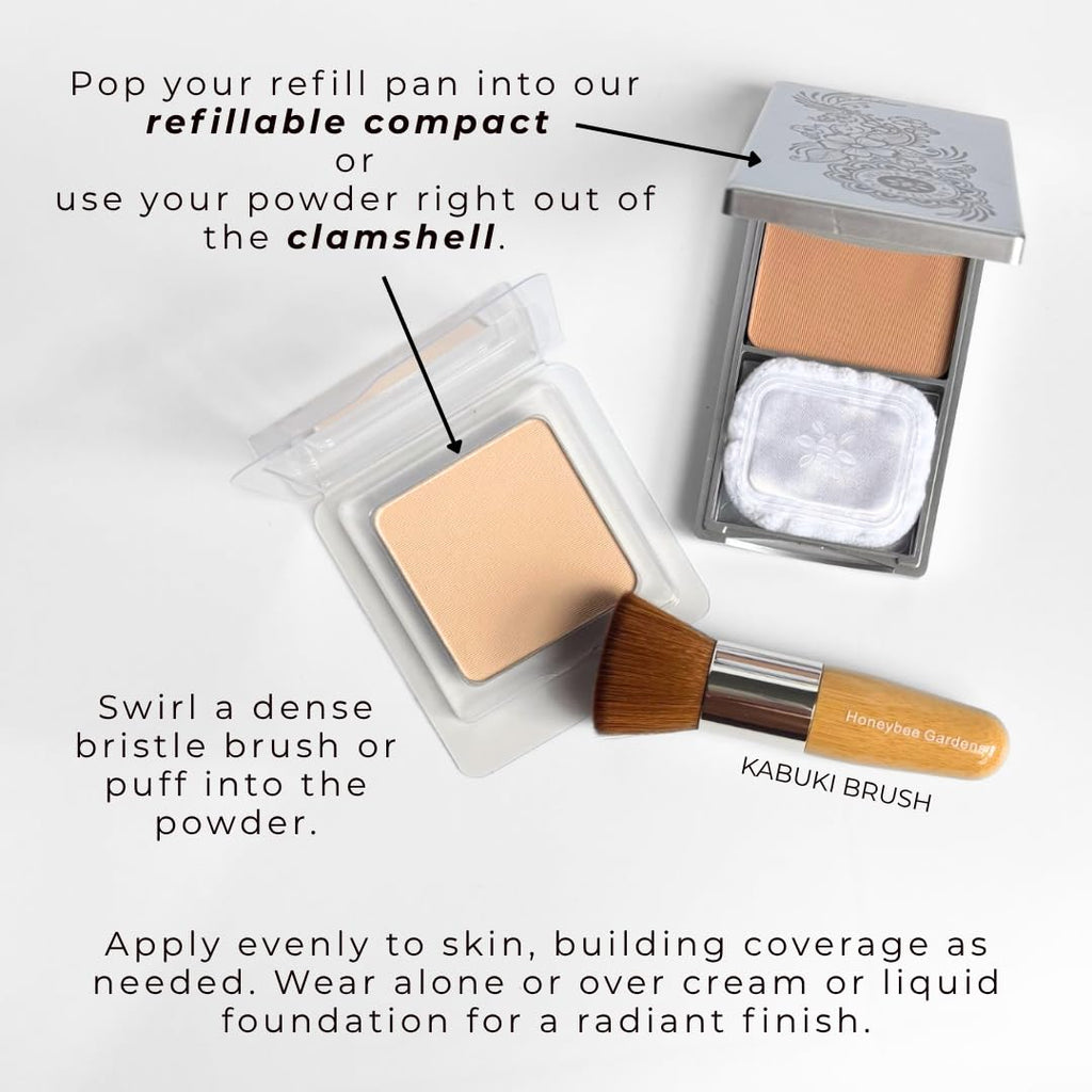 Honeybee Gardens Pressed Mineral Foundation Refill — Supernatural Neutral Light, Adjustable Coverage, Natural Finish (7.5g)