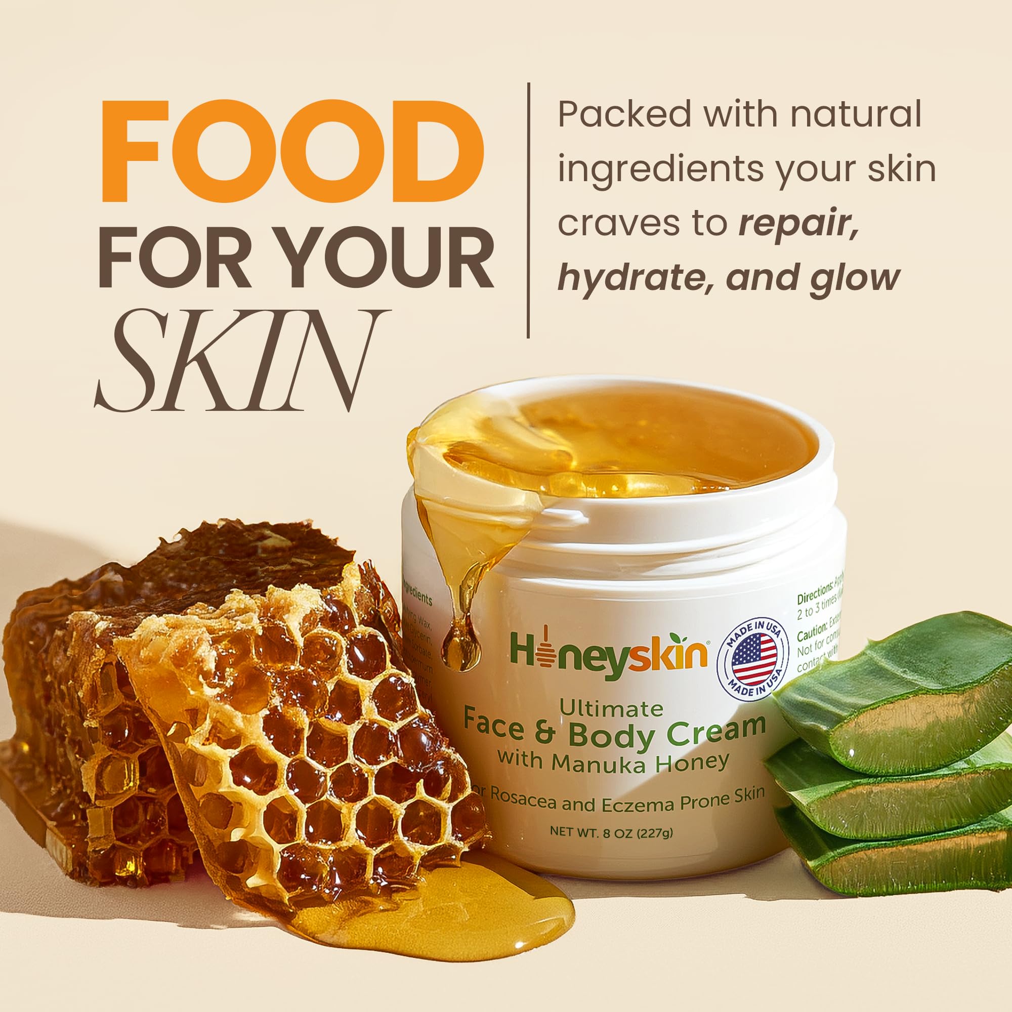 Honeyskin Hydrating Manuka Honey Face & Body Moisturizer – For Extremely Dry Skin (8 oz)