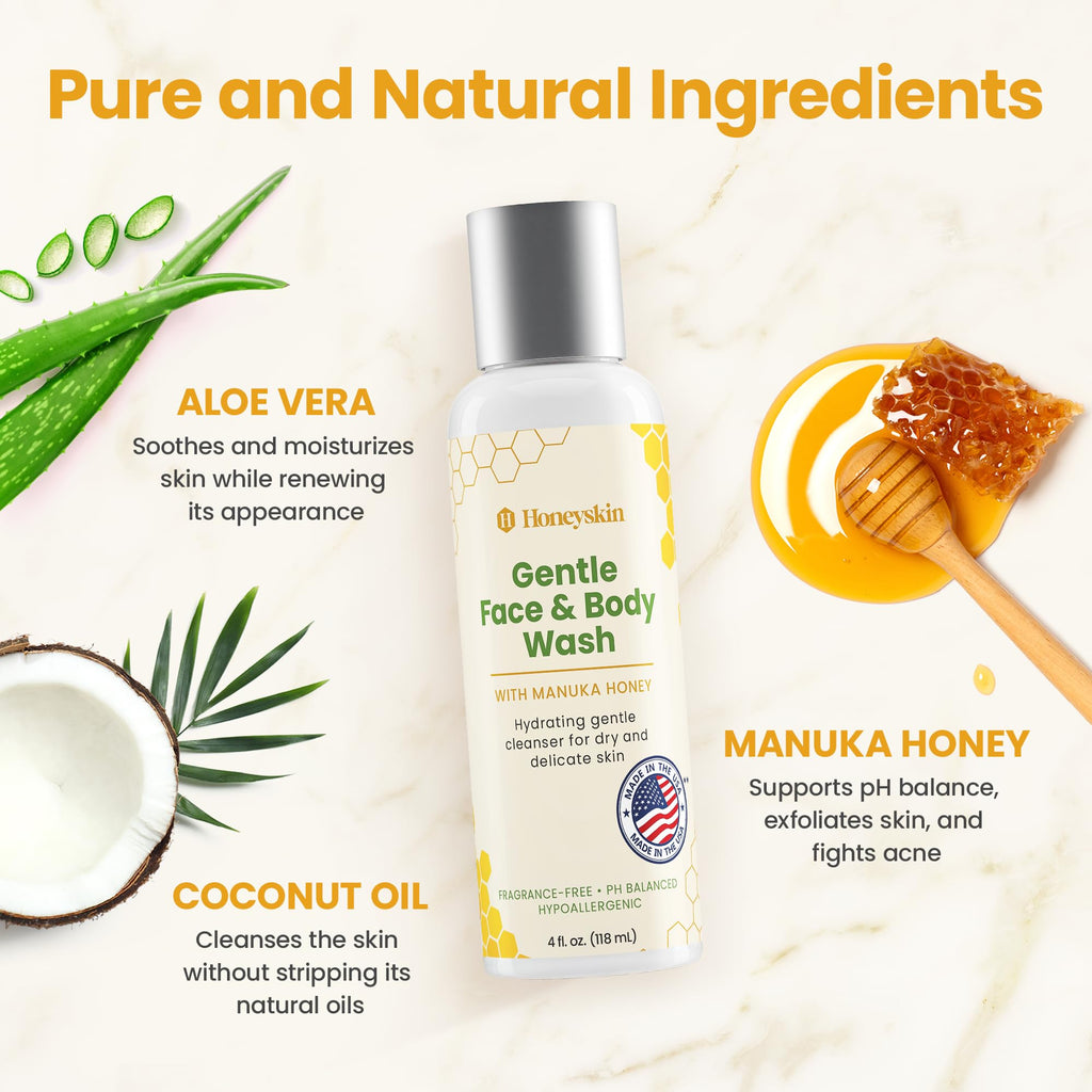 Honeyskin Face & Body Wash with Manuka Honey | Hydrating Cleanser for Sensitive Skin (4oz)