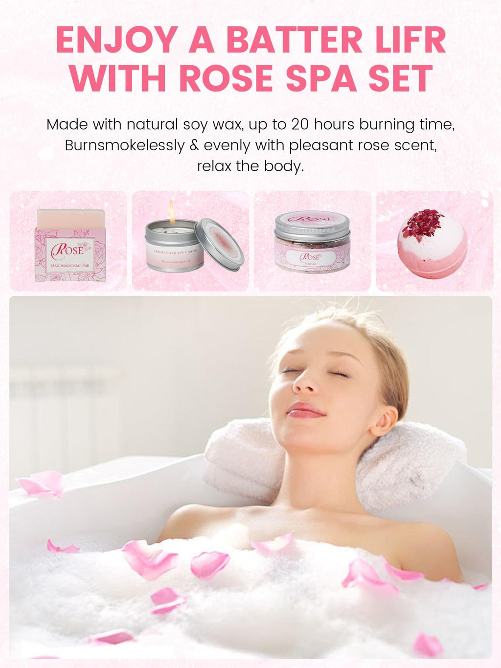 honiitaa Rose Spa Set – 16-Piece Valentine’s Gift for Her