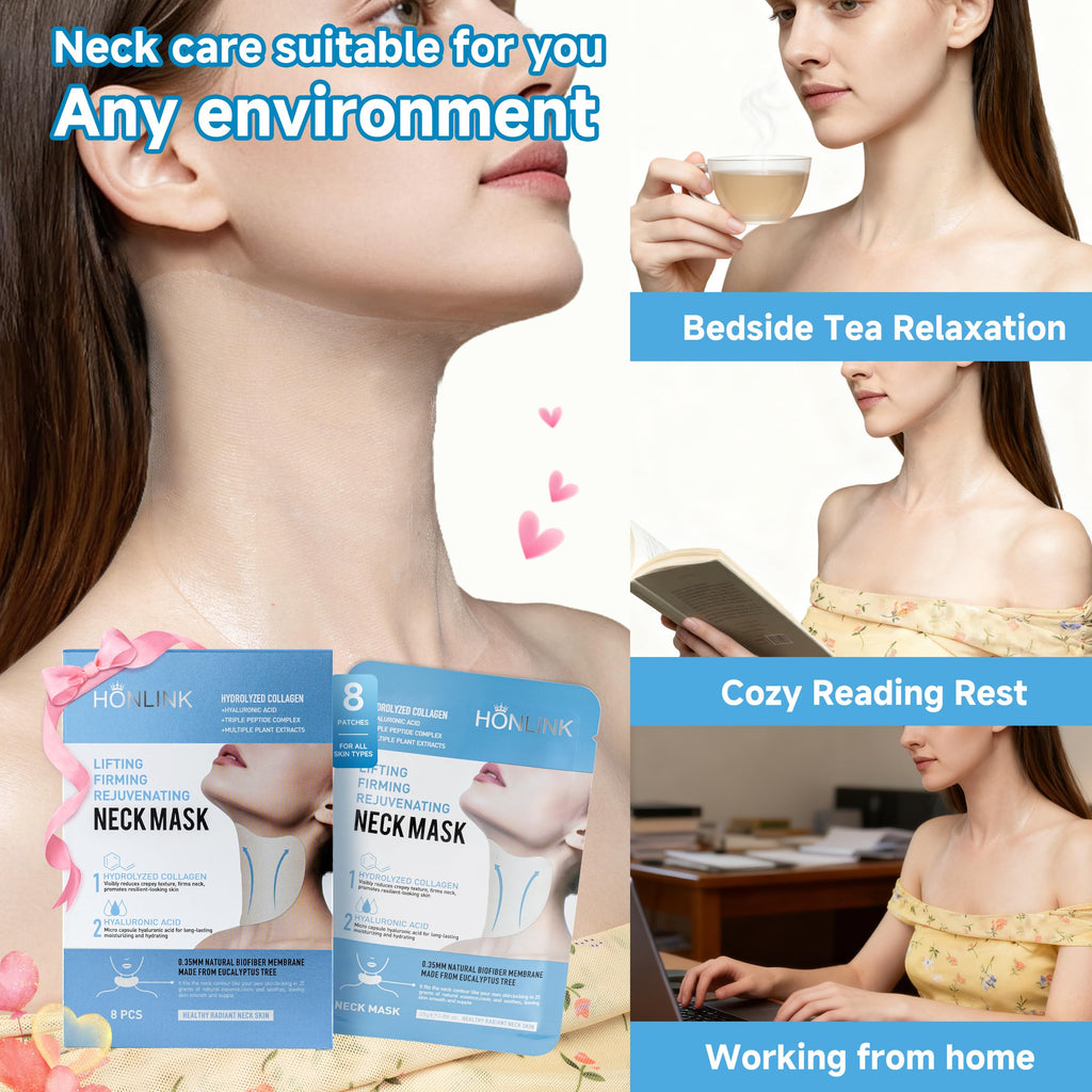 HONLINK Neck Mask 8-Pcs Set | Hydrating Collagen, Hyaluronic Acid & Peptide for Firmer, Smoother Neck