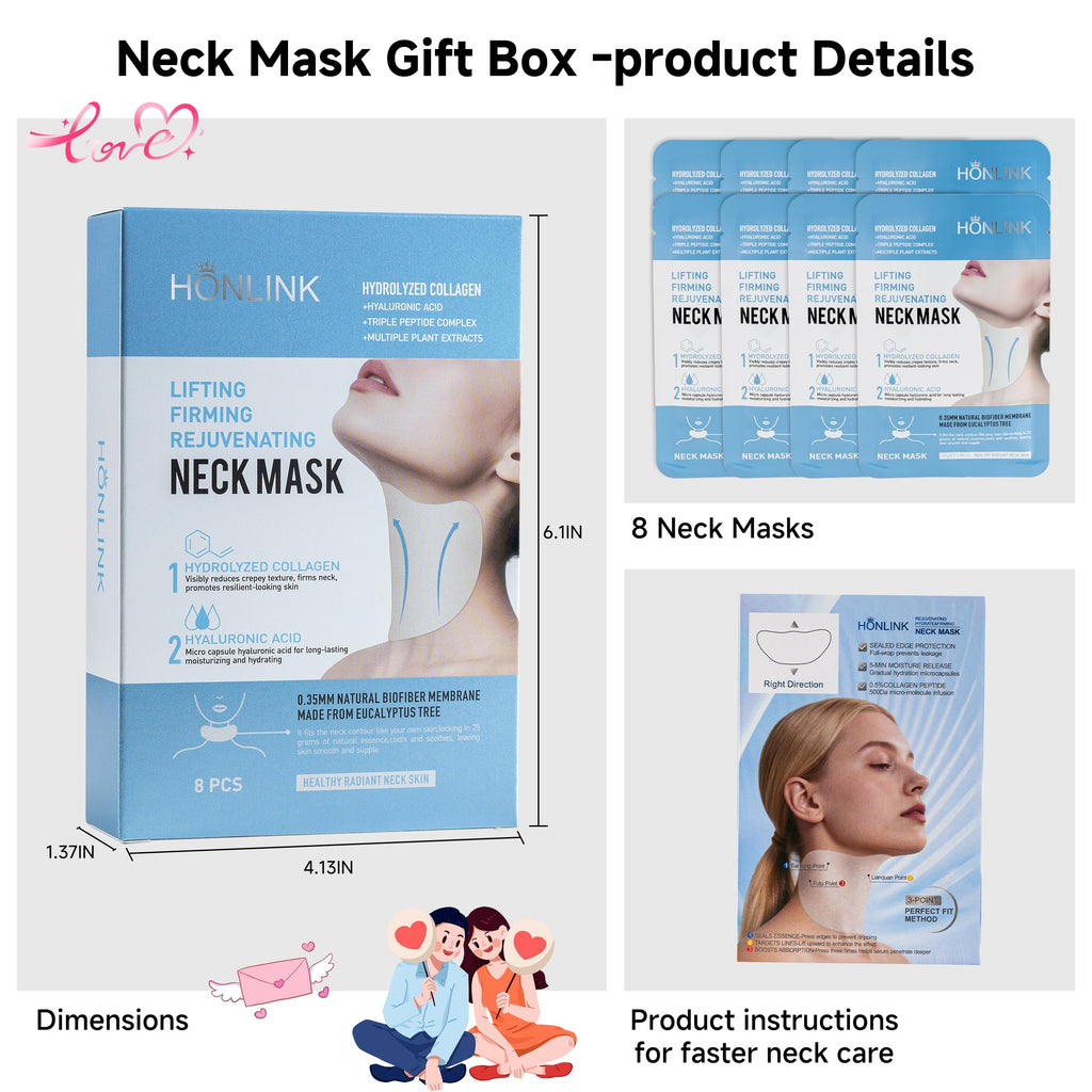 HONLINK Neck Mask 8-Pcs Set | Hydrating Collagen, Hyaluronic Acid & Peptide for Firmer, Smoother Neck