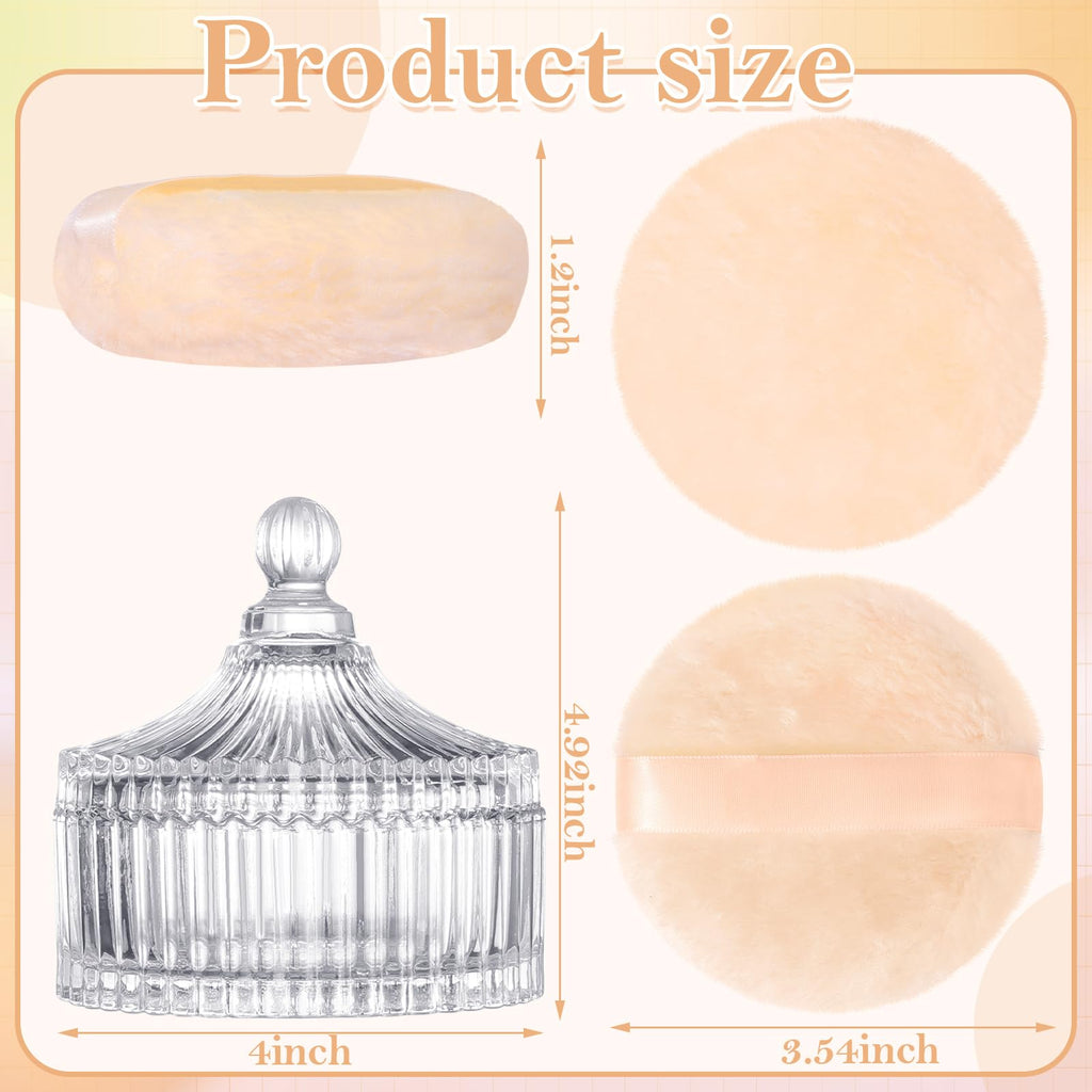 HONSIO Large Body Powder Puff with Crystal Case – Beige, 3.54 Inch