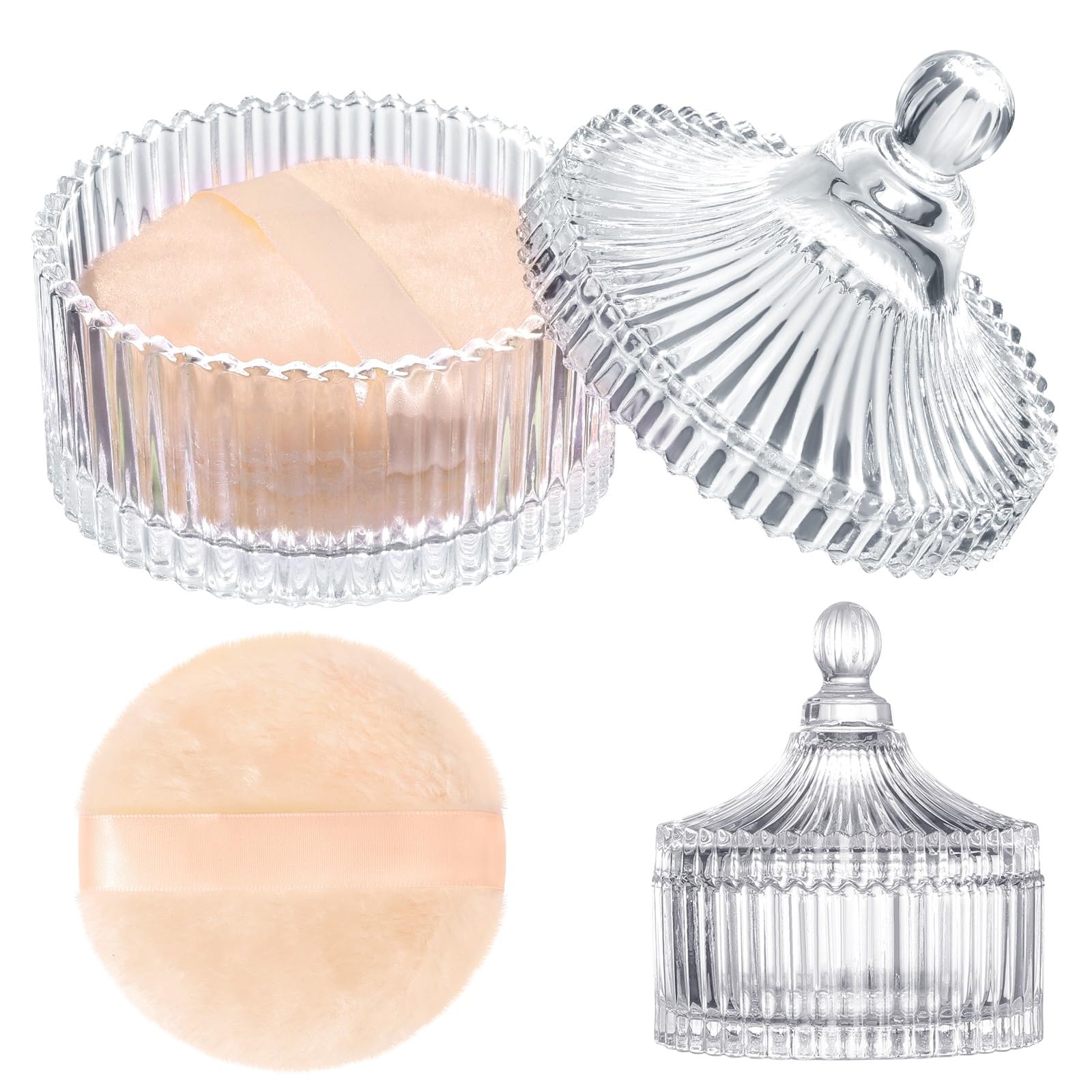 HONSIO Large Body Powder Puff with Crystal Case – Beige, 3.54 Inch