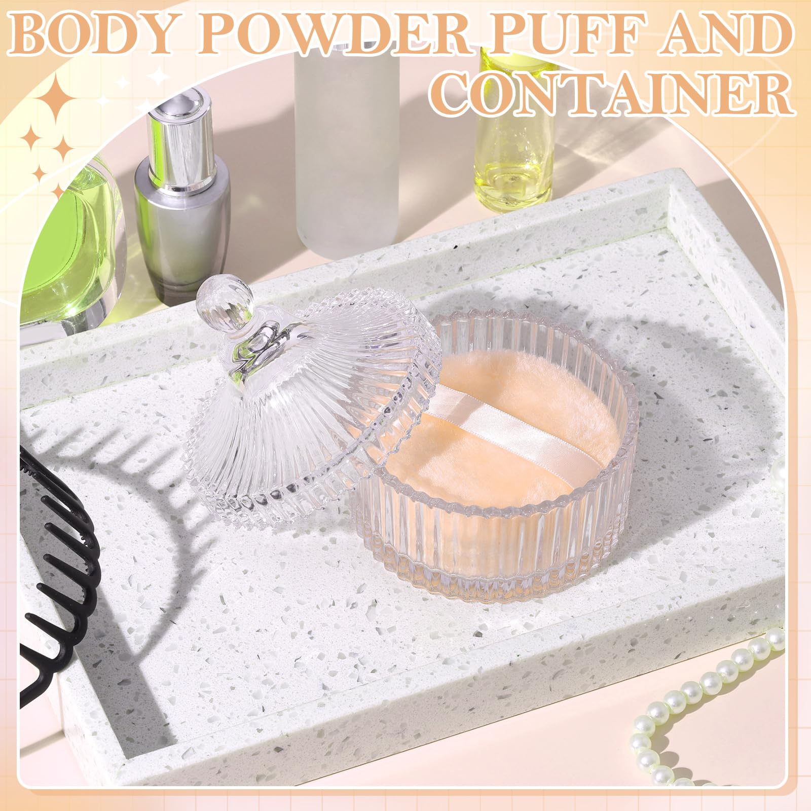 HONSIO Large Body Powder Puff with Crystal Case – Beige, 3.54 Inch
