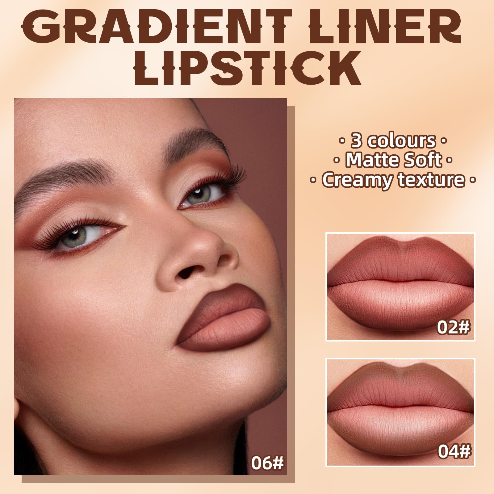 HOSAILY 3 Colors 2-in-1 Lip Liner Set – Matte Lip Liner & Lipstick in Red, Light Brown, Dark Brown | Creamy, Long-Lasting