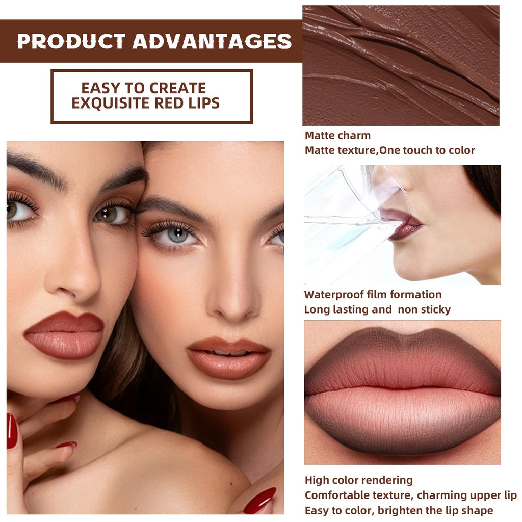 HOSAILY 3 Colors 2-in-1 Lip Liner Set – Matte Lip Liner & Lipstick in Red, Light Brown, Dark Brown | Creamy, Long-Lasting