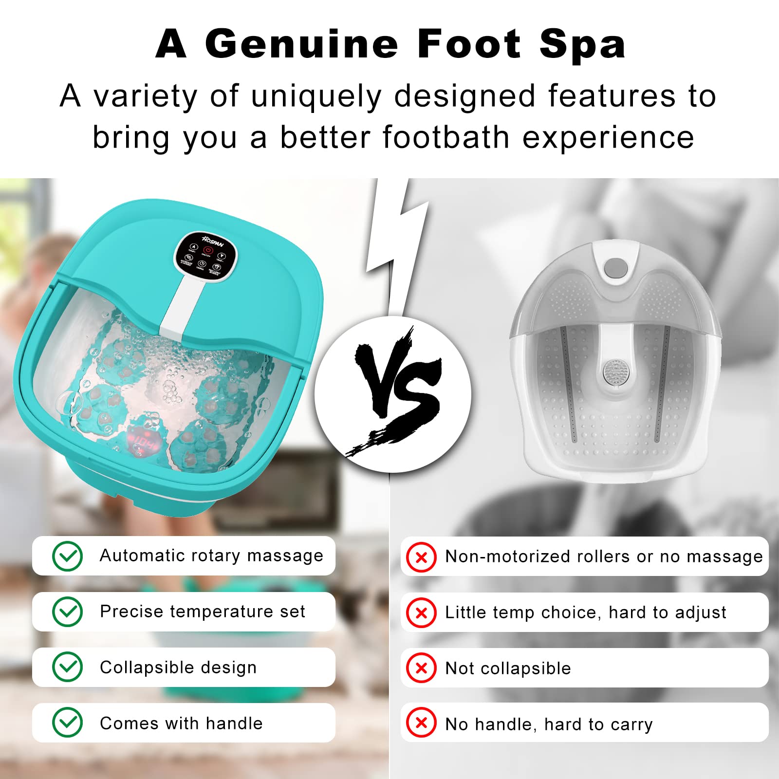 HOSPAN Collapsible Foot Spa – Electric Rotary Massage, Heat, Bubble, Remote, 24 Shiatsu Balls