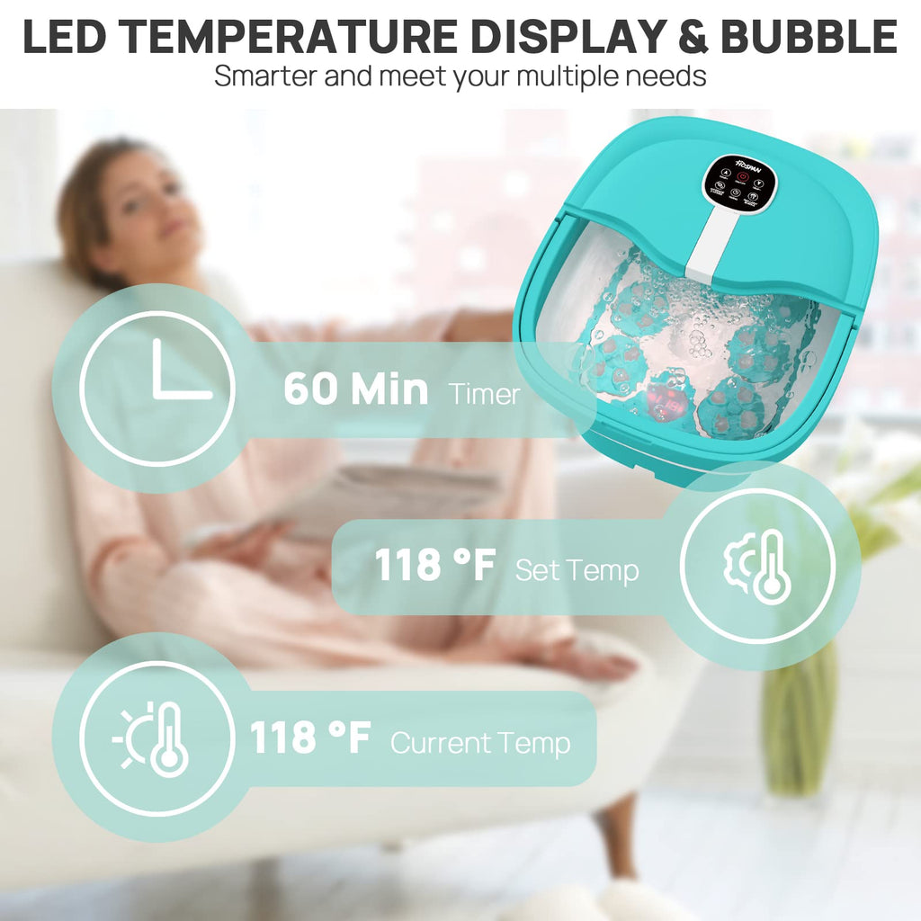 HOSPAN Collapsible Foot Spa – Electric Rotary Massage, Heat, Bubble, Remote, 24 Shiatsu Balls