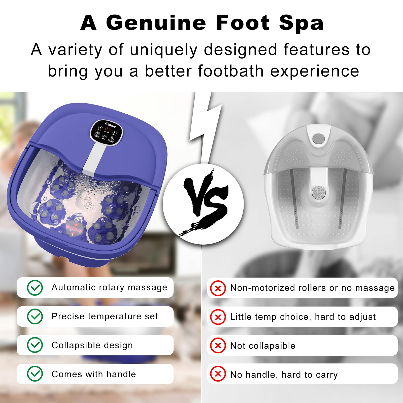 HOSPAN FS02A Collapsible Foot Spa — Electric Rotary Massage, Heat, Bubble, Remote