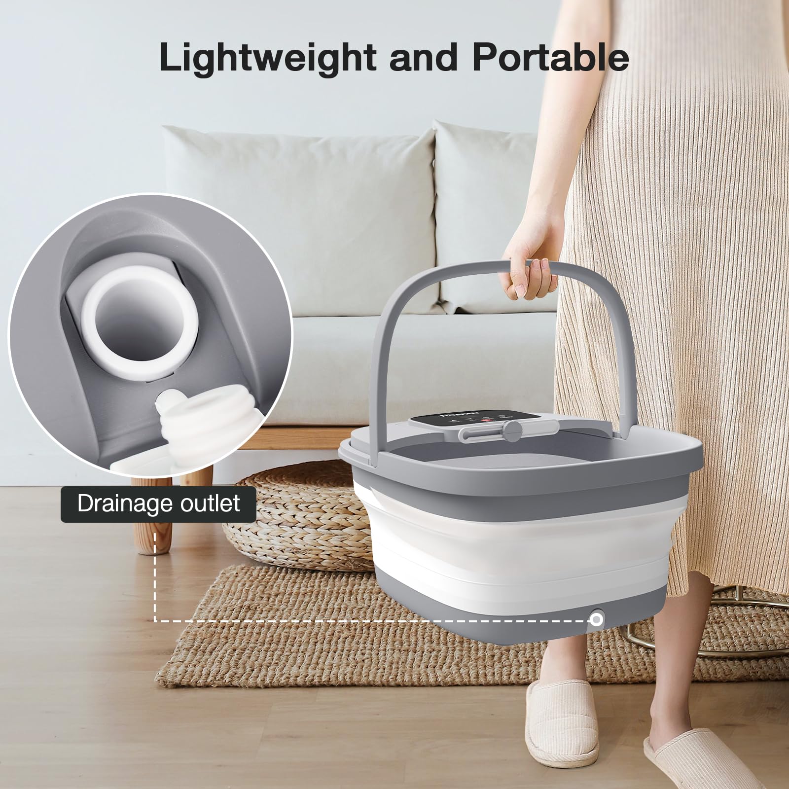 HOSPAN Collapsible Foot Spa with Heat, Bubble, Red Light, and 8 Shiatsu Rollers